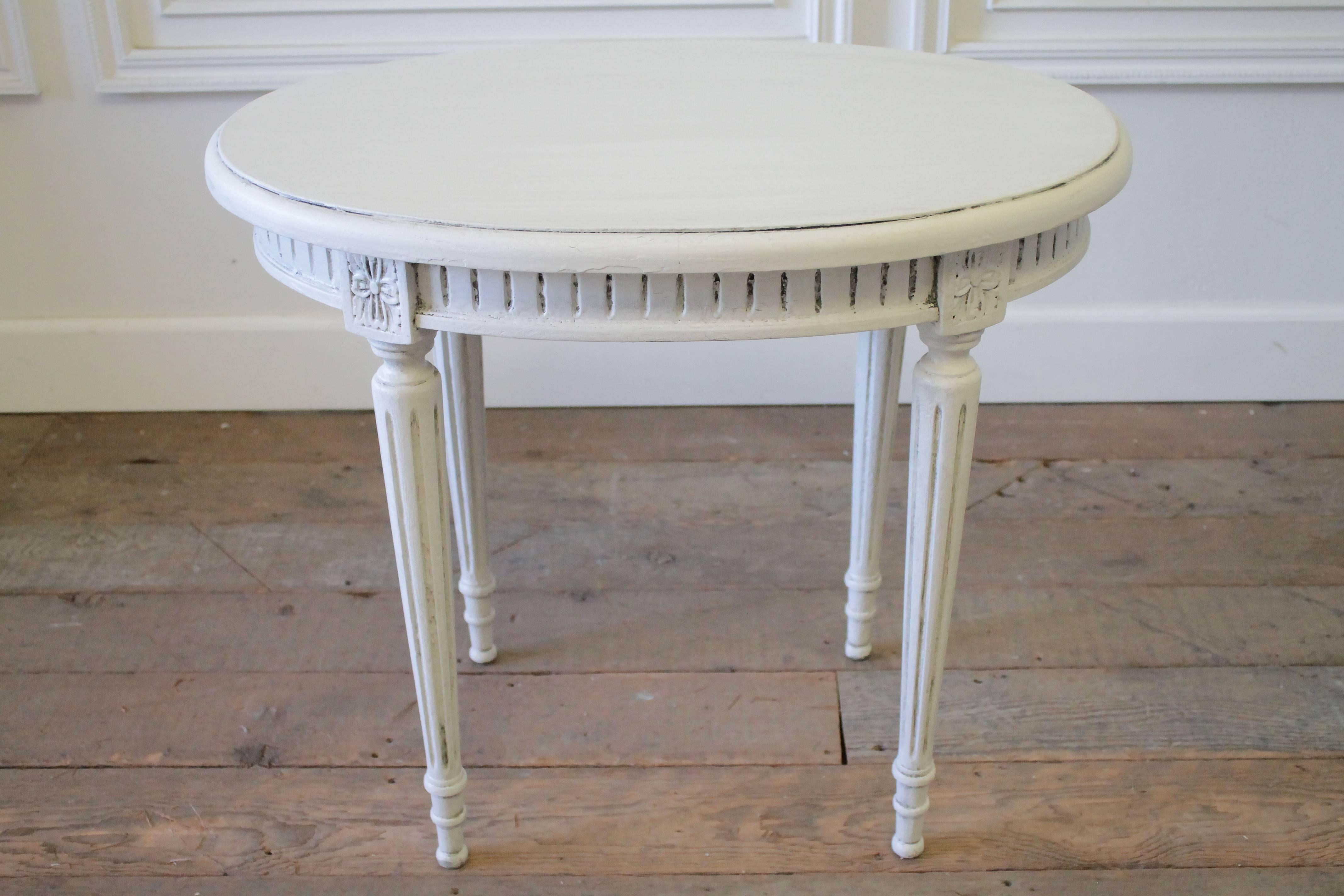 20th Century Carved and Painted Louis XVI Style Oval Side Table 5
