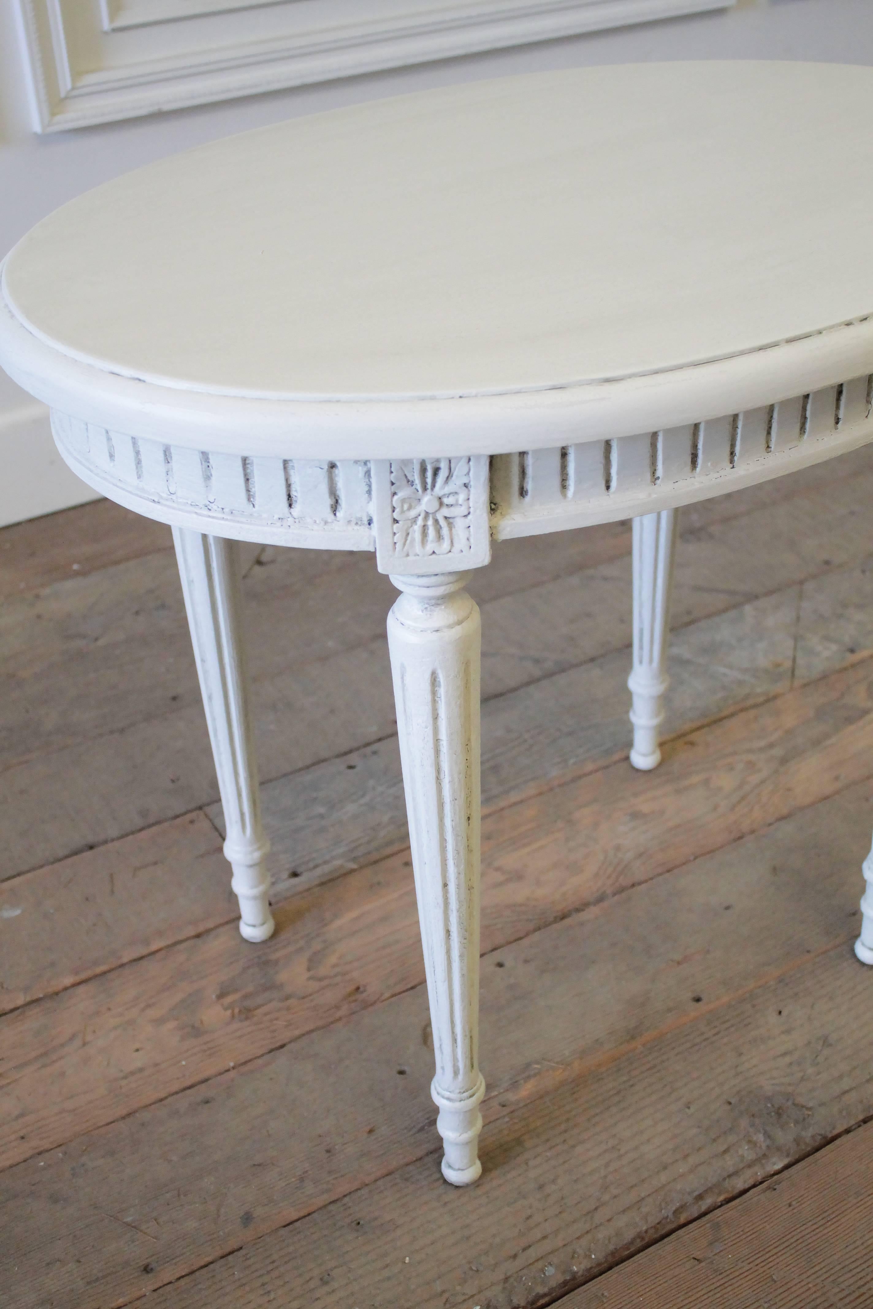 French 20th Century Carved and Painted Louis XVI Style Oval Side Table