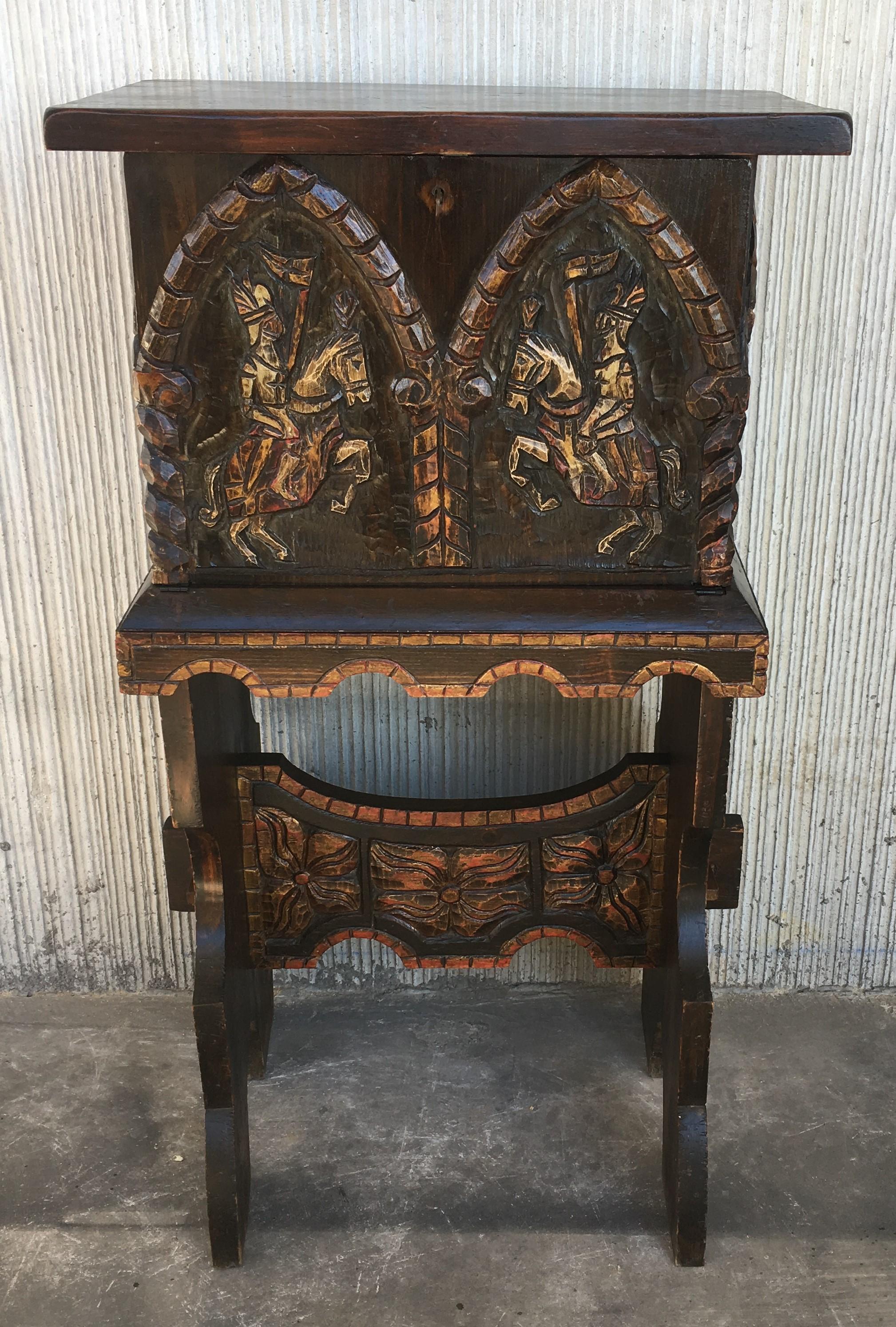 Baroque 20th Century Carved and Polichromed Cabinet Bar on Stand Varqueno, Buffet, Spain For Sale