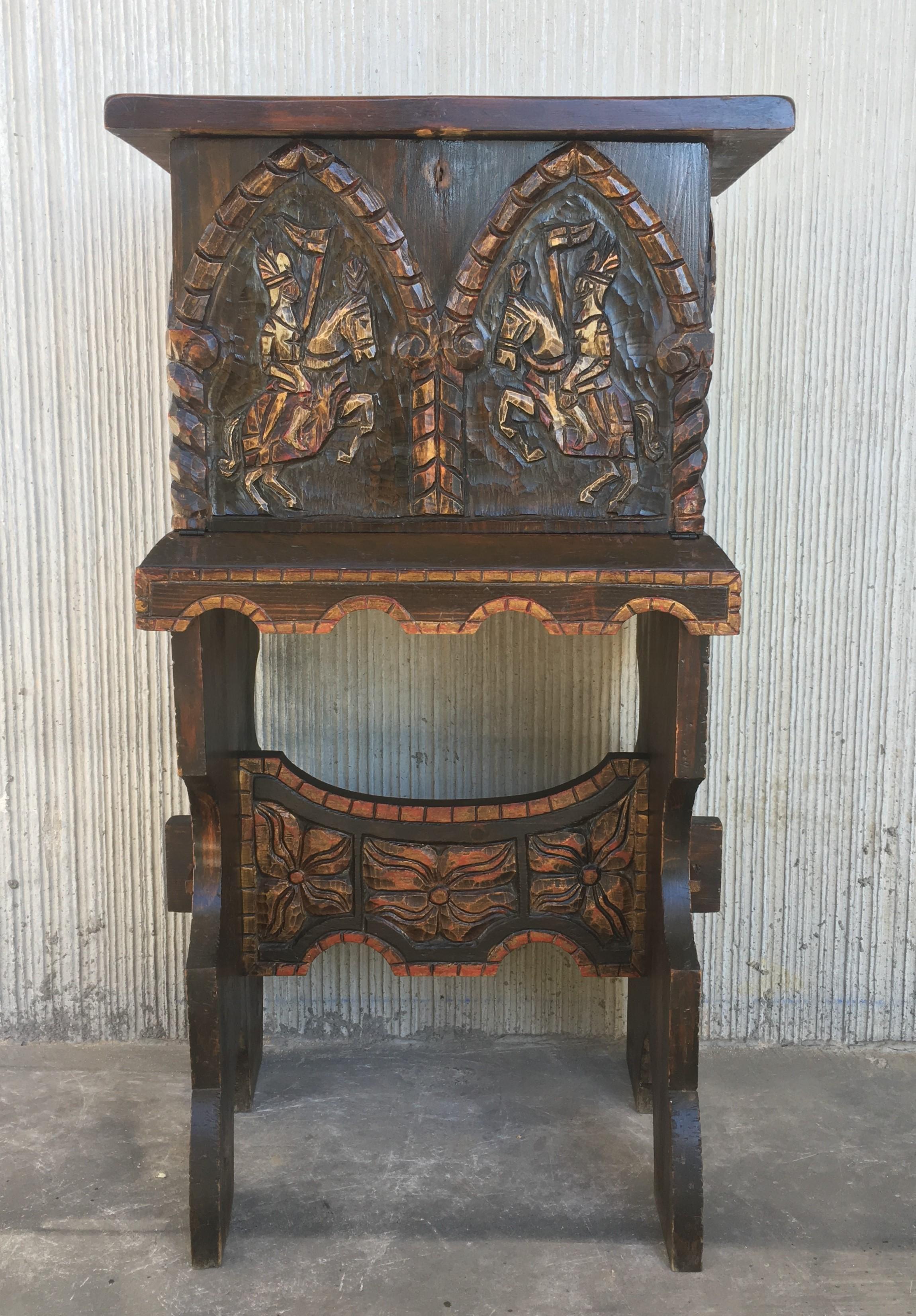 Spanish 20th Century Carved and Polichromed Cabinet Bar on Stand Varqueno, Buffet, Spain For Sale