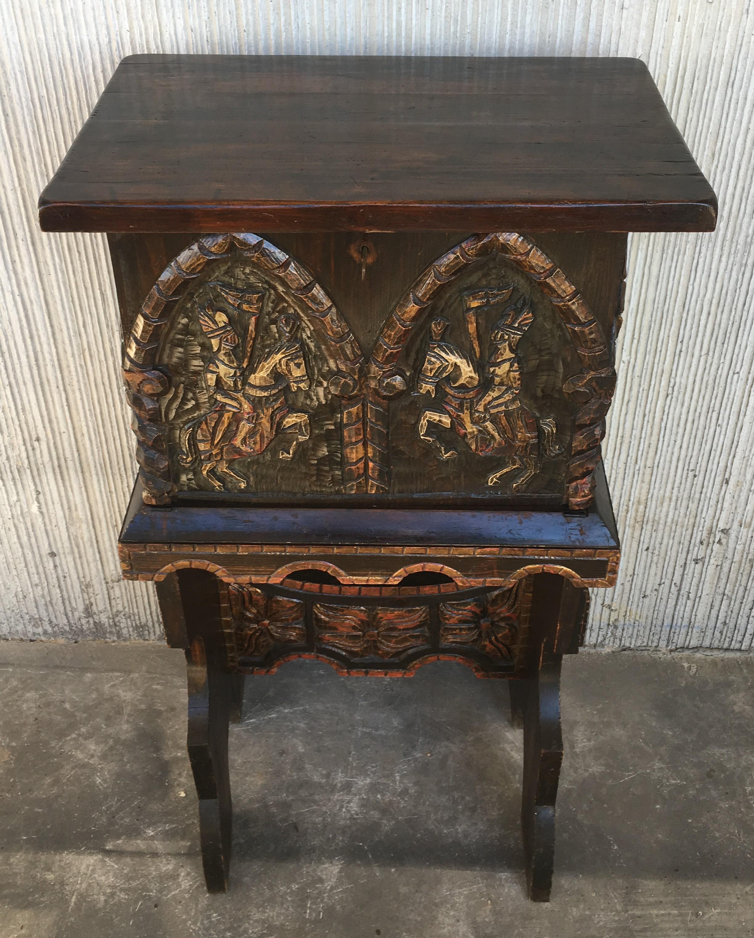 Hand-Carved 20th Century Carved and Polichromed Cabinet Bar on Stand Varqueno, Buffet, Spain For Sale