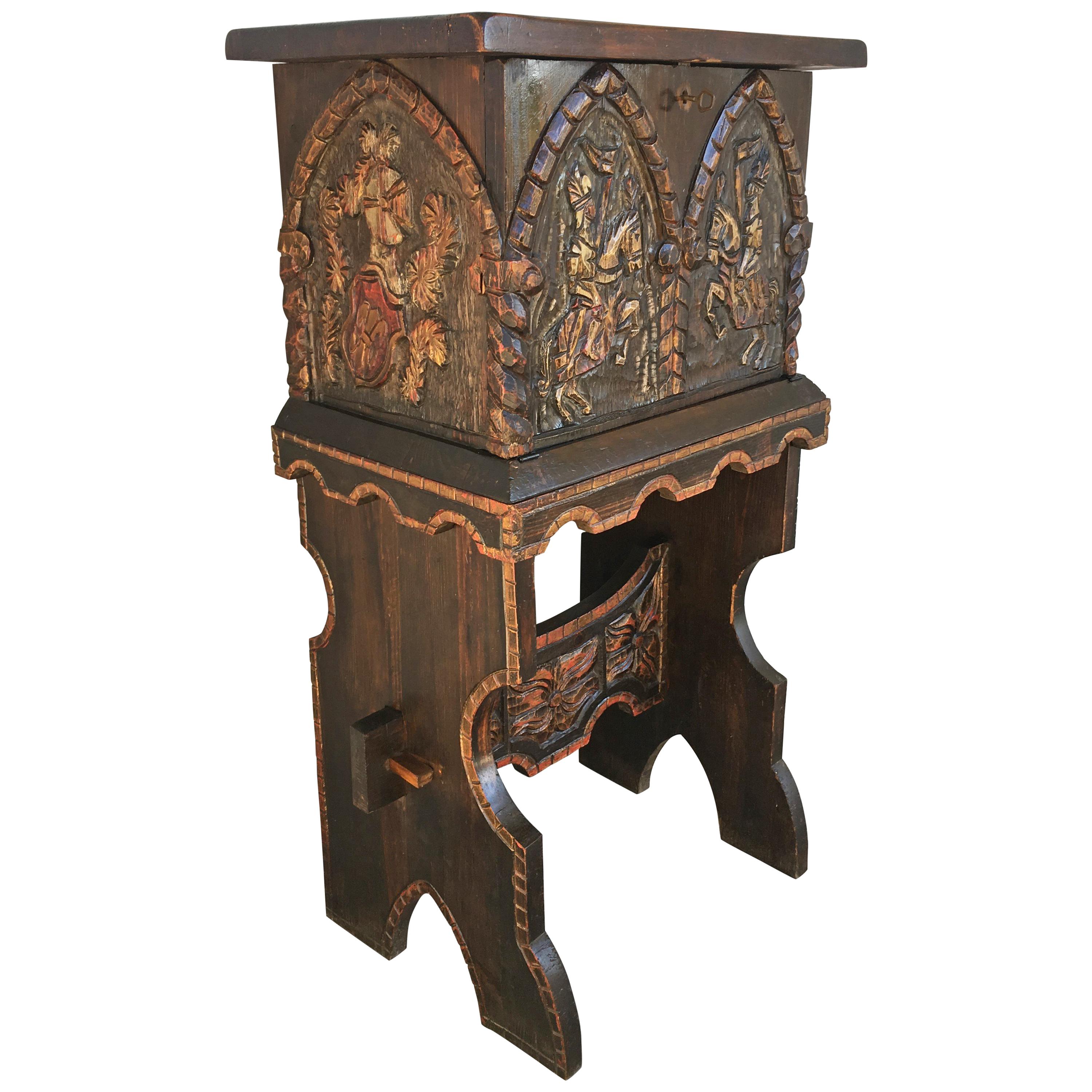 20th Century Carved and Polichromed Cabinet Bar on Stand Varqueno, Buffet, Spain For Sale