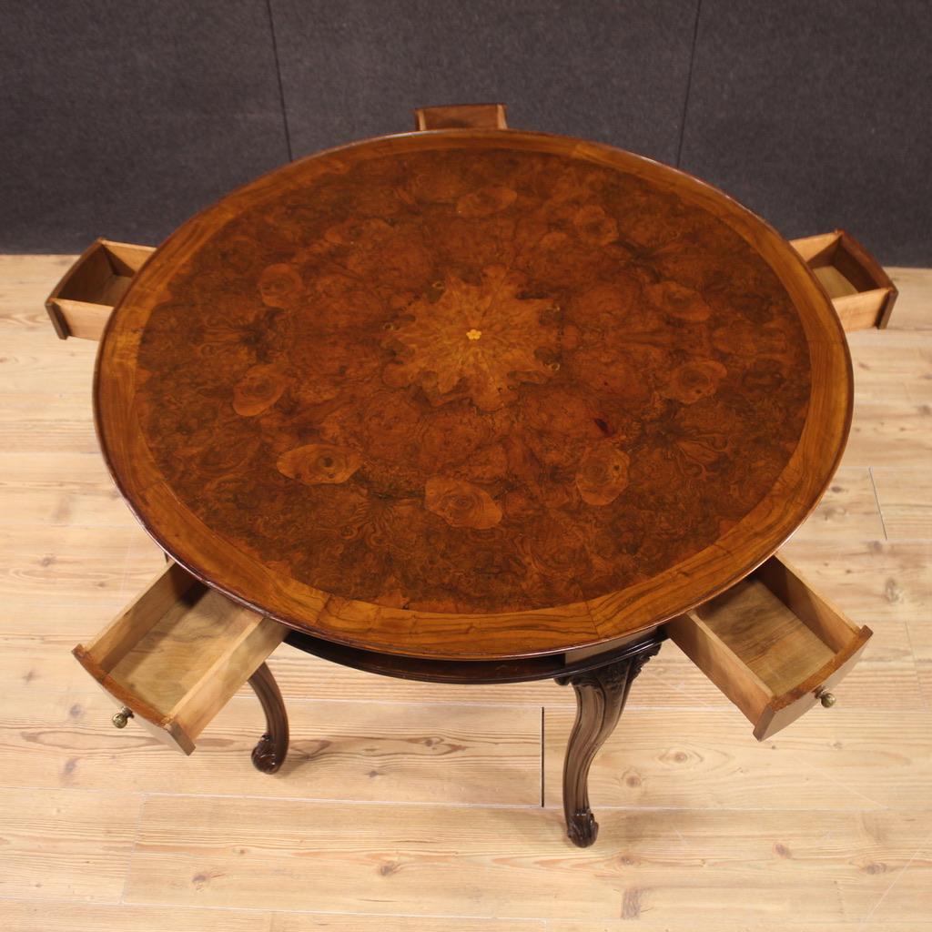 20th Century Carved and Veneered Wood Italian Round Game Table, 1950s For Sale 4