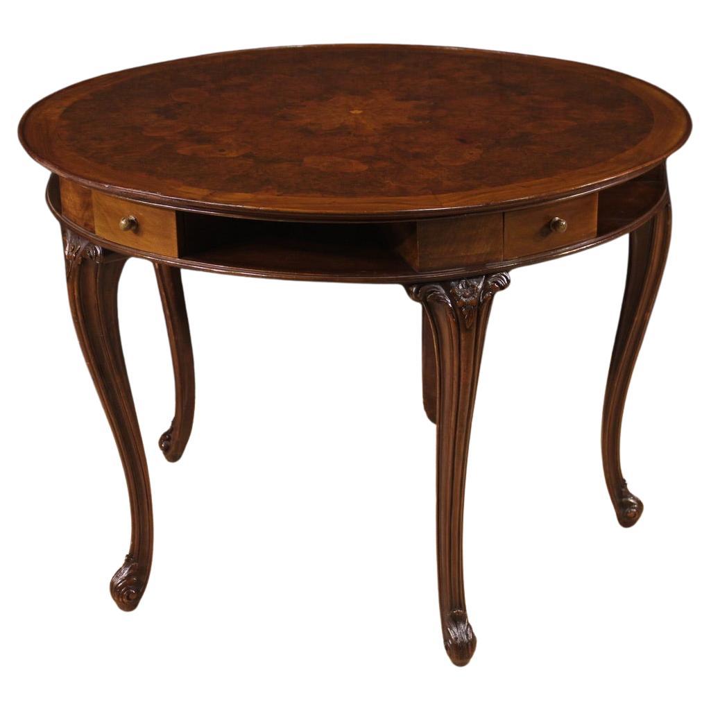 20th Century Carved and Veneered Wood Italian Round Game Table, 1950s For Sale