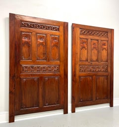 20th Century Carved Balinese Mahogany Doors Converted to Headboards - Pair