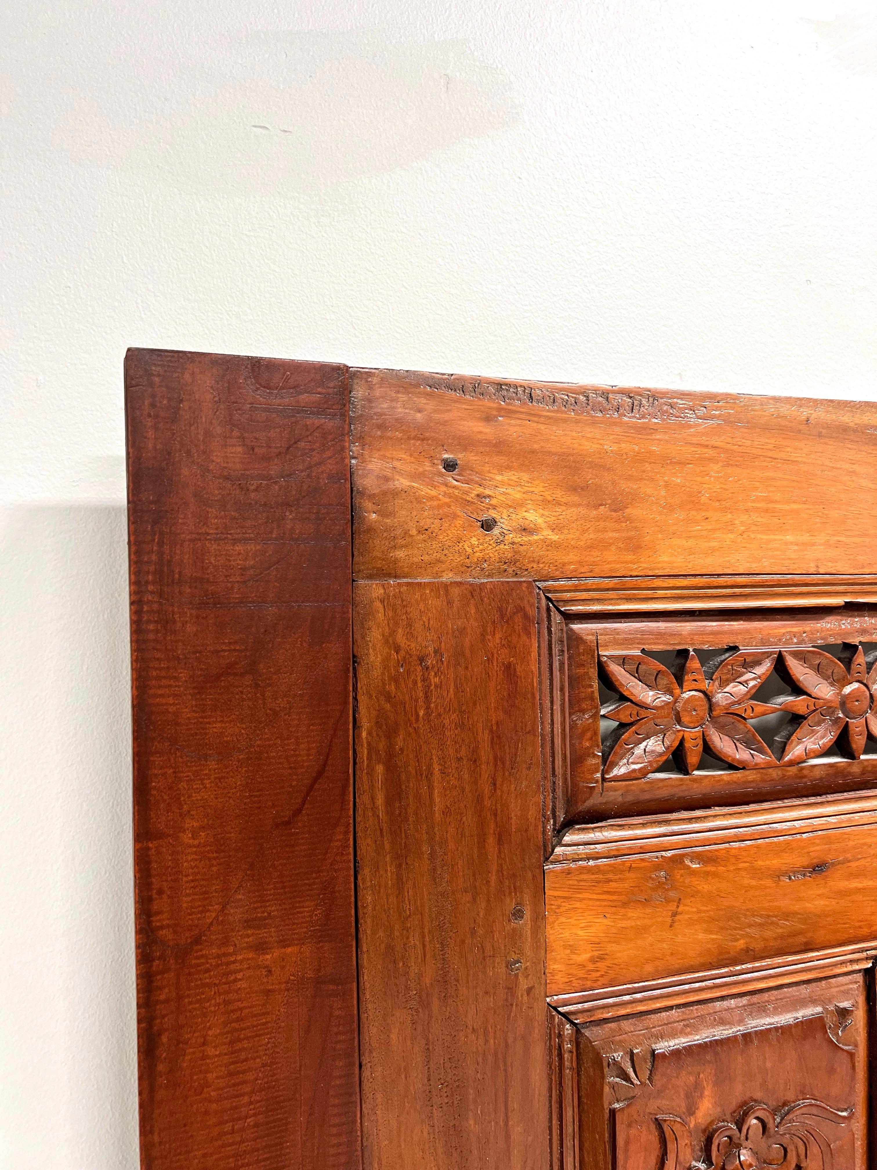Chinoiserie 20th Century Carved Balinese Mahogany Doors Converted to Headboards - Pair For Sale
