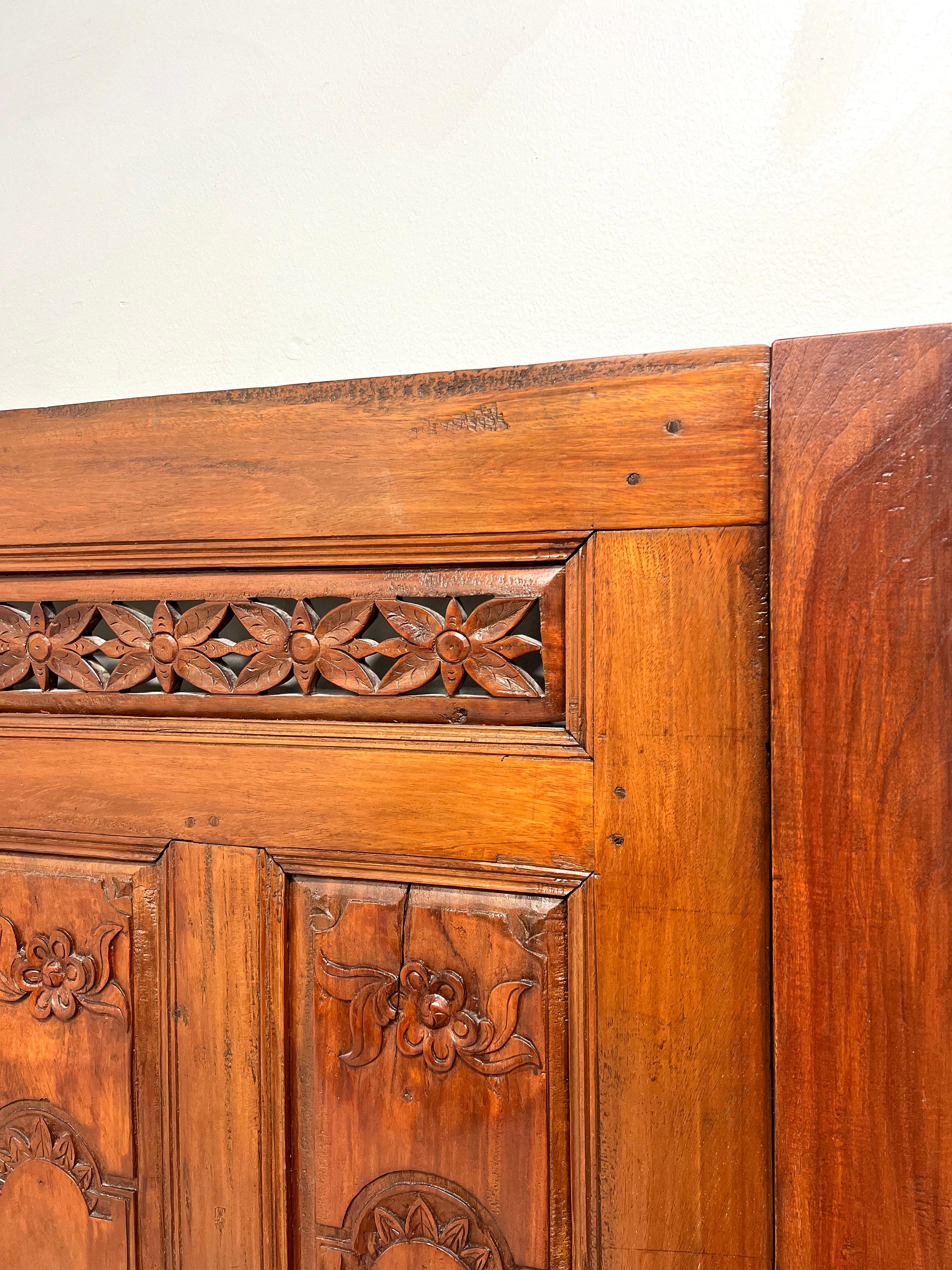 20th Century Carved Balinese Mahogany Doors Converted to Headboards - Pair In Good Condition For Sale In Charlotte, NC