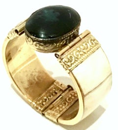 20th Century Carved Bone & Lapis Lazuli Hinge Bangle Bracelet