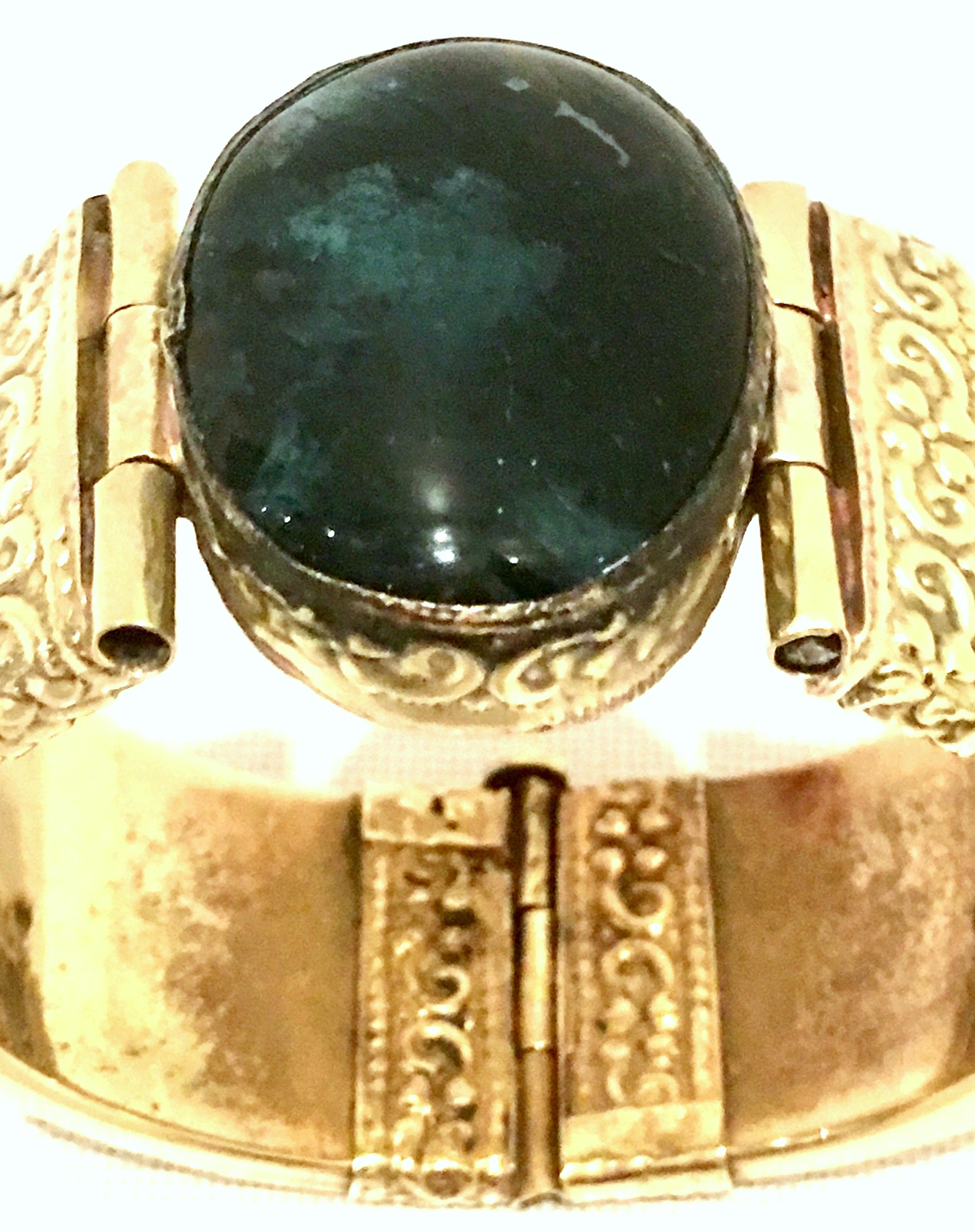20th Century Carved Bone & Lapis Lazuli Hinge Bangle Bracelet 2