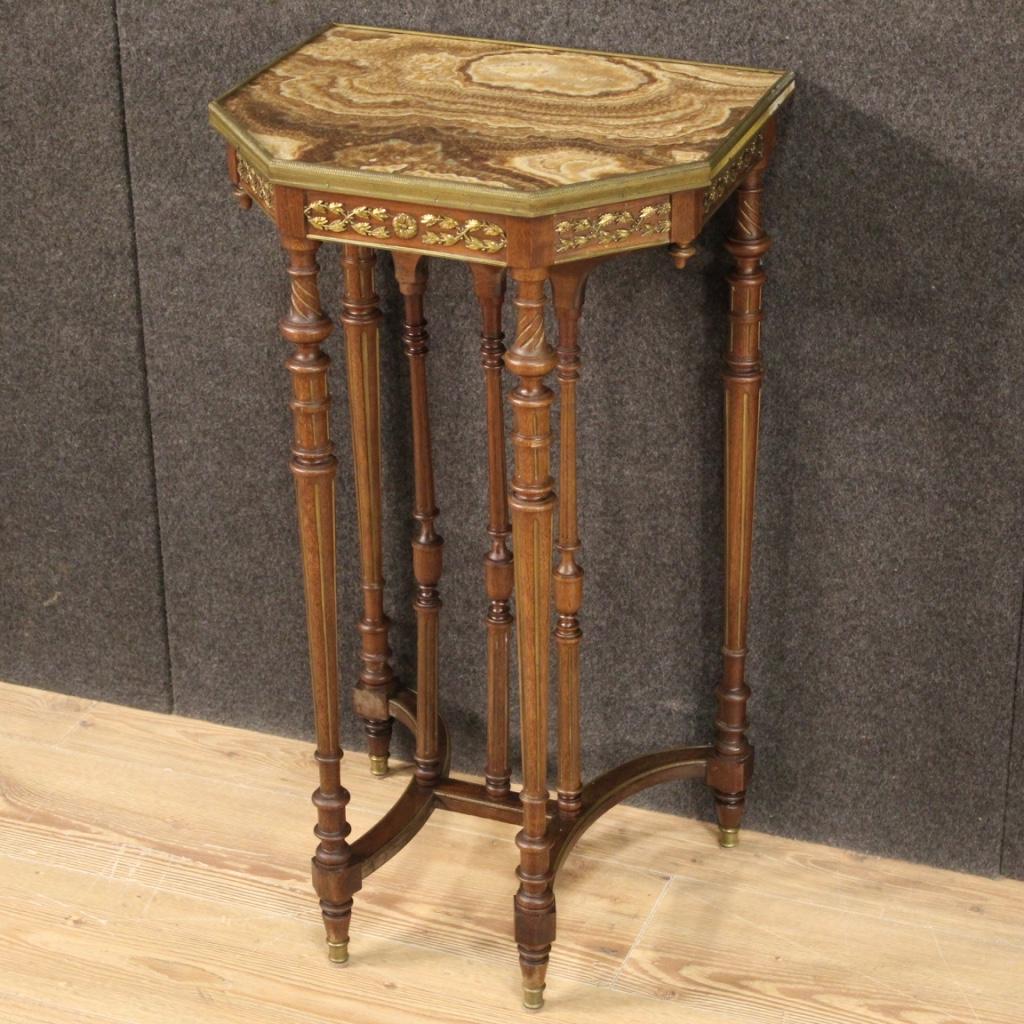 Mid-20th Century 20th Century Carved, Chiseled, Gilded Mahogany and Onyx French Side Table, 1960