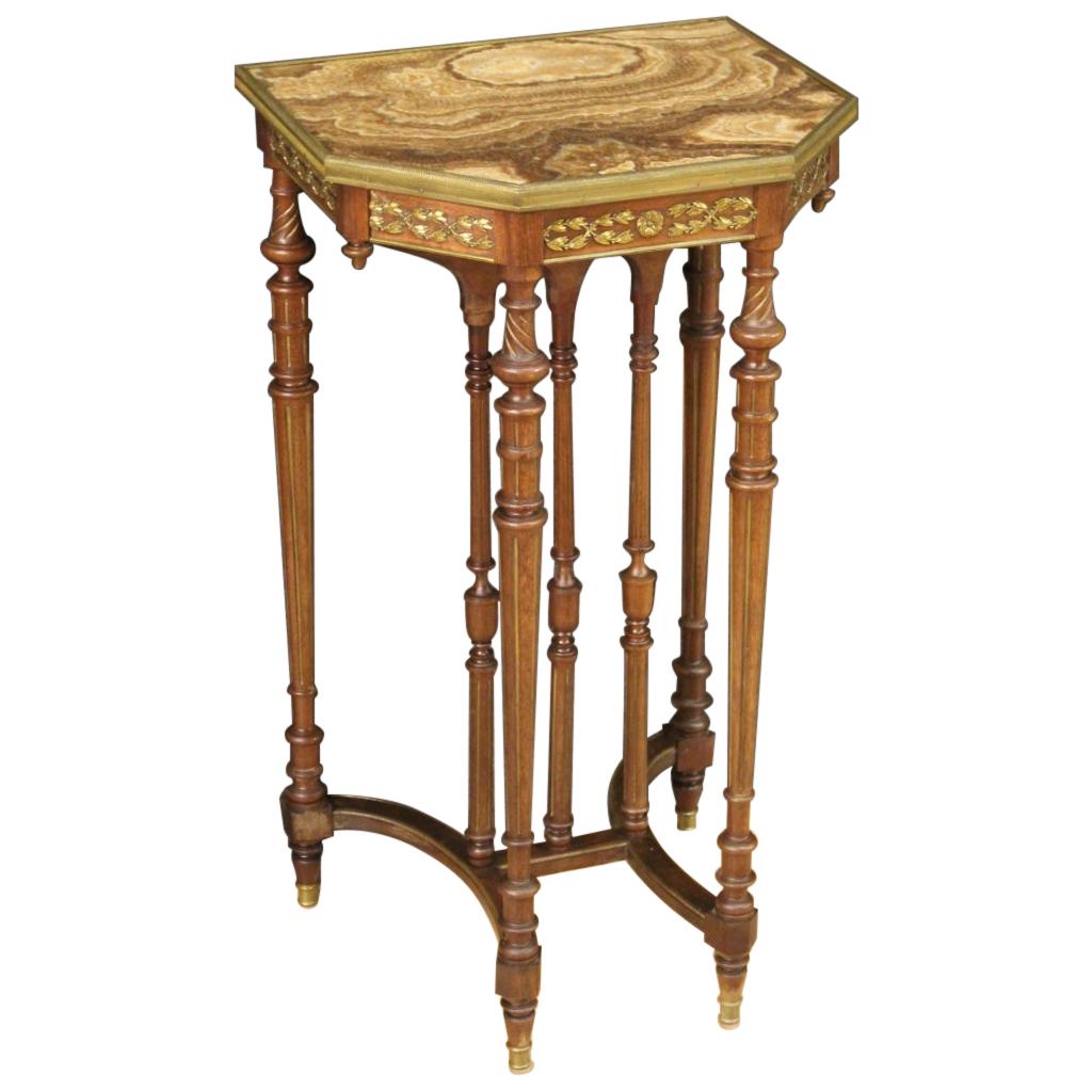 20th Century Carved, Chiseled, Gilded Mahogany and Onyx French Side Table, 1960