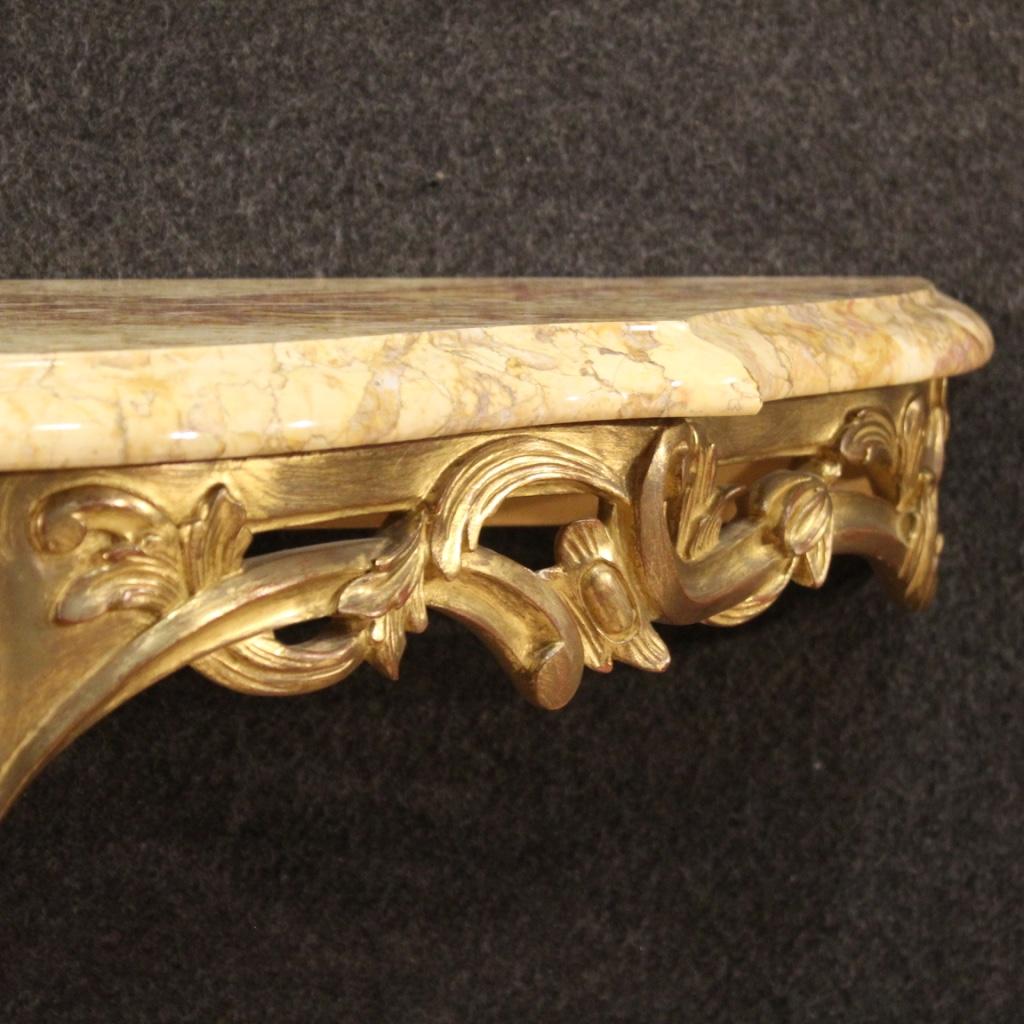 20th Century Carved, Chiseled, Gilded Wood and Marble Top French Console, 1960 3