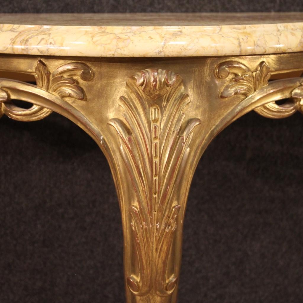 20th Century Carved, Chiseled, Gilded Wood and Marble Top French Console, 1960 4