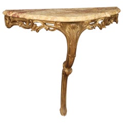 20th Century Carved, Chiseled, Gilded Wood and Marble Top French Console, 1960