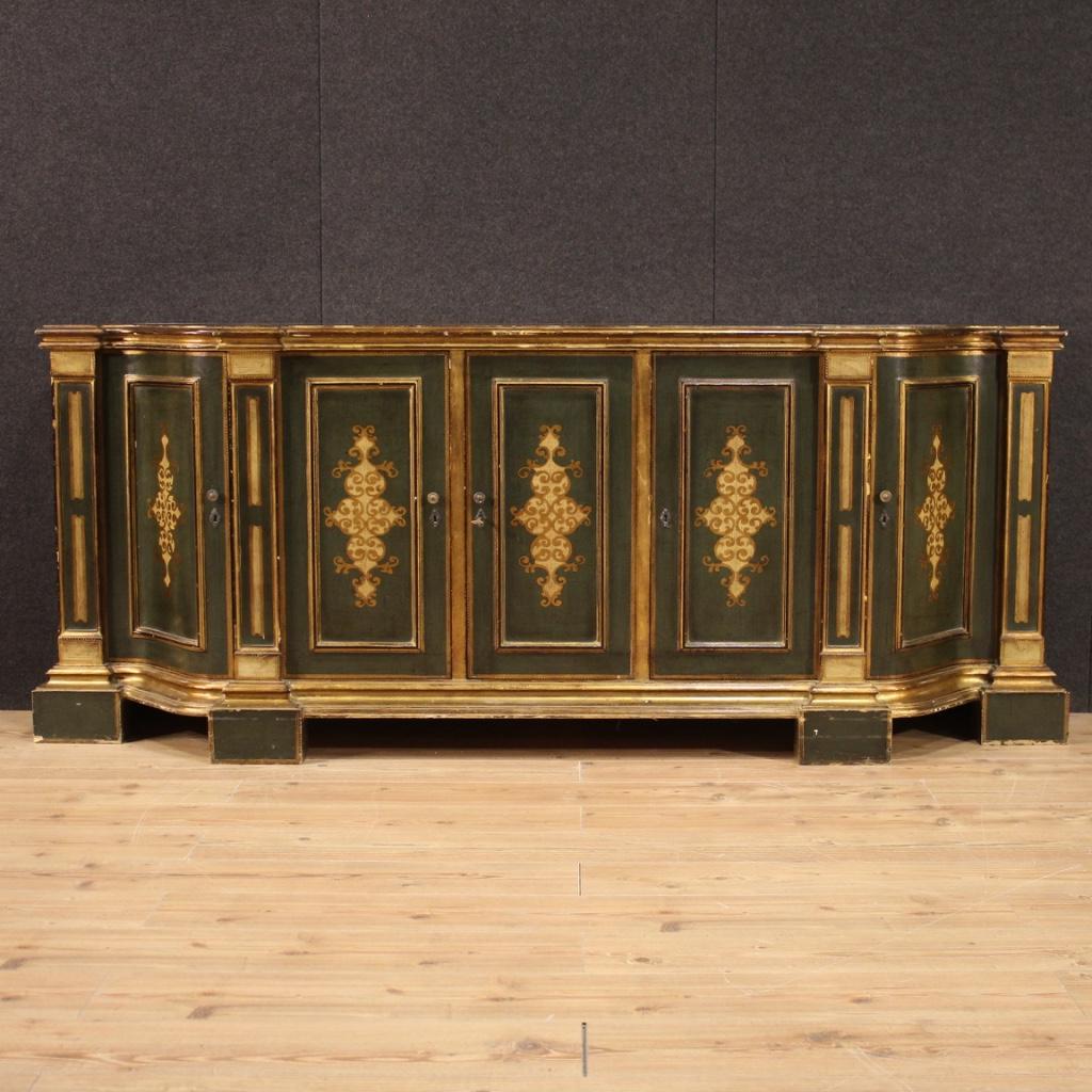 Italian 20th Century Carved, Chiseled, Lacquered and Painted Wood Tuscan Sideboard, 1950