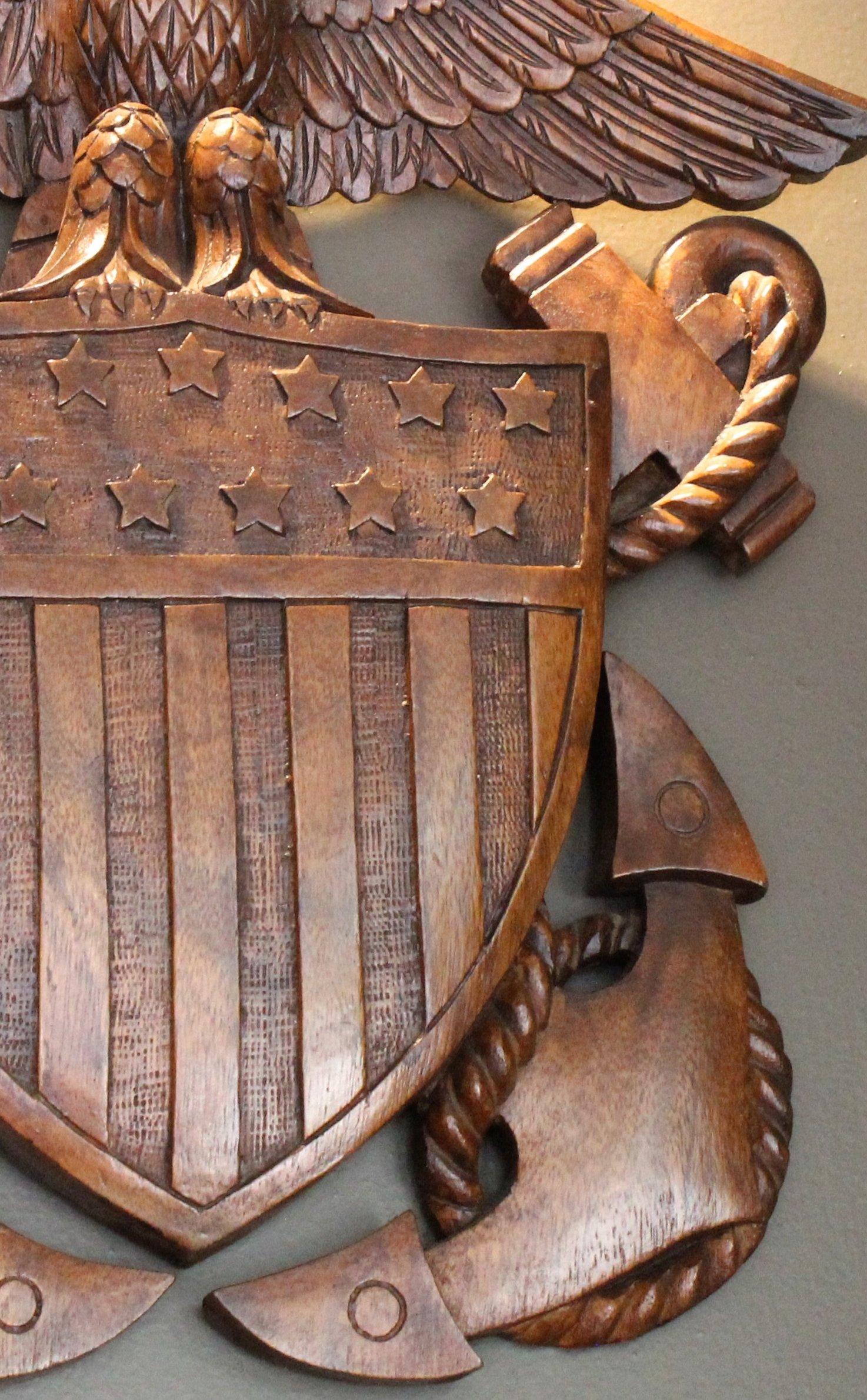 American 20th Century Carved Folk Art Eagle with U.S. Navy Shield