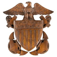 20th Century Carved Folk Art Eagle with U.S. Navy Shield