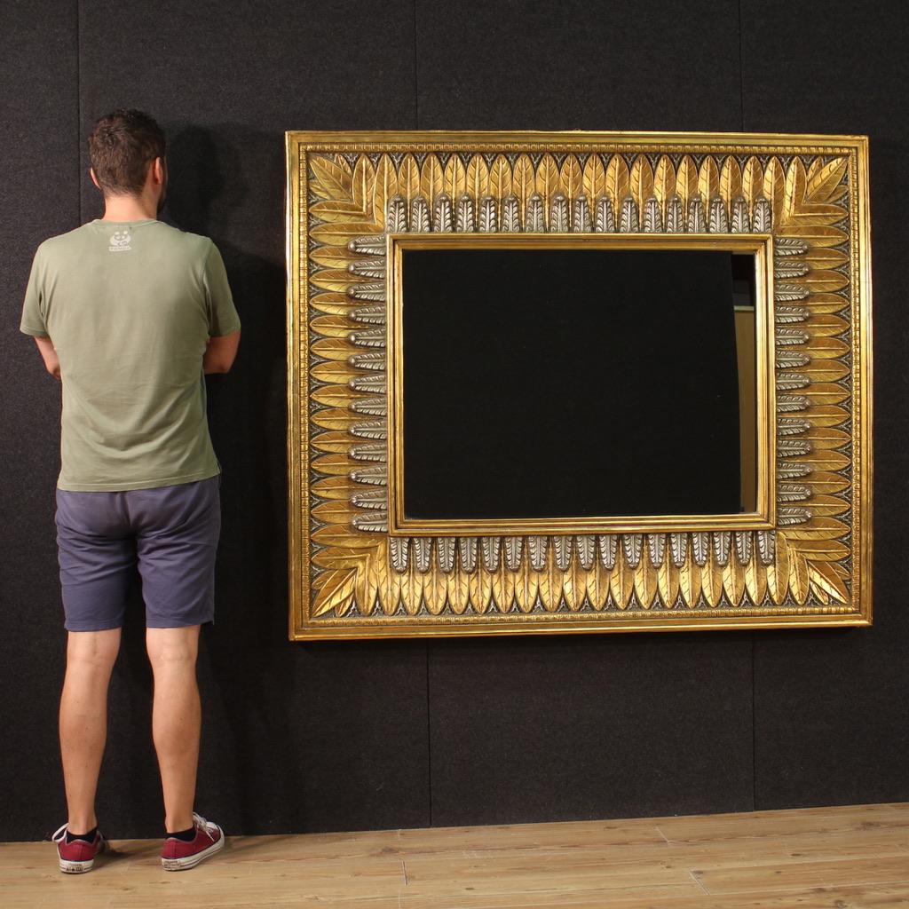 Gilt 20th Century Carved Gilded Silvered Wood Italian mirror, 1970s For Sale