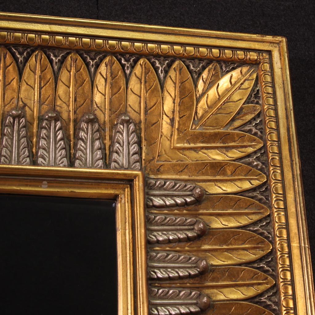Mirror 20th Century Carved Gilded Silvered Wood Italian mirror, 1970s For Sale
