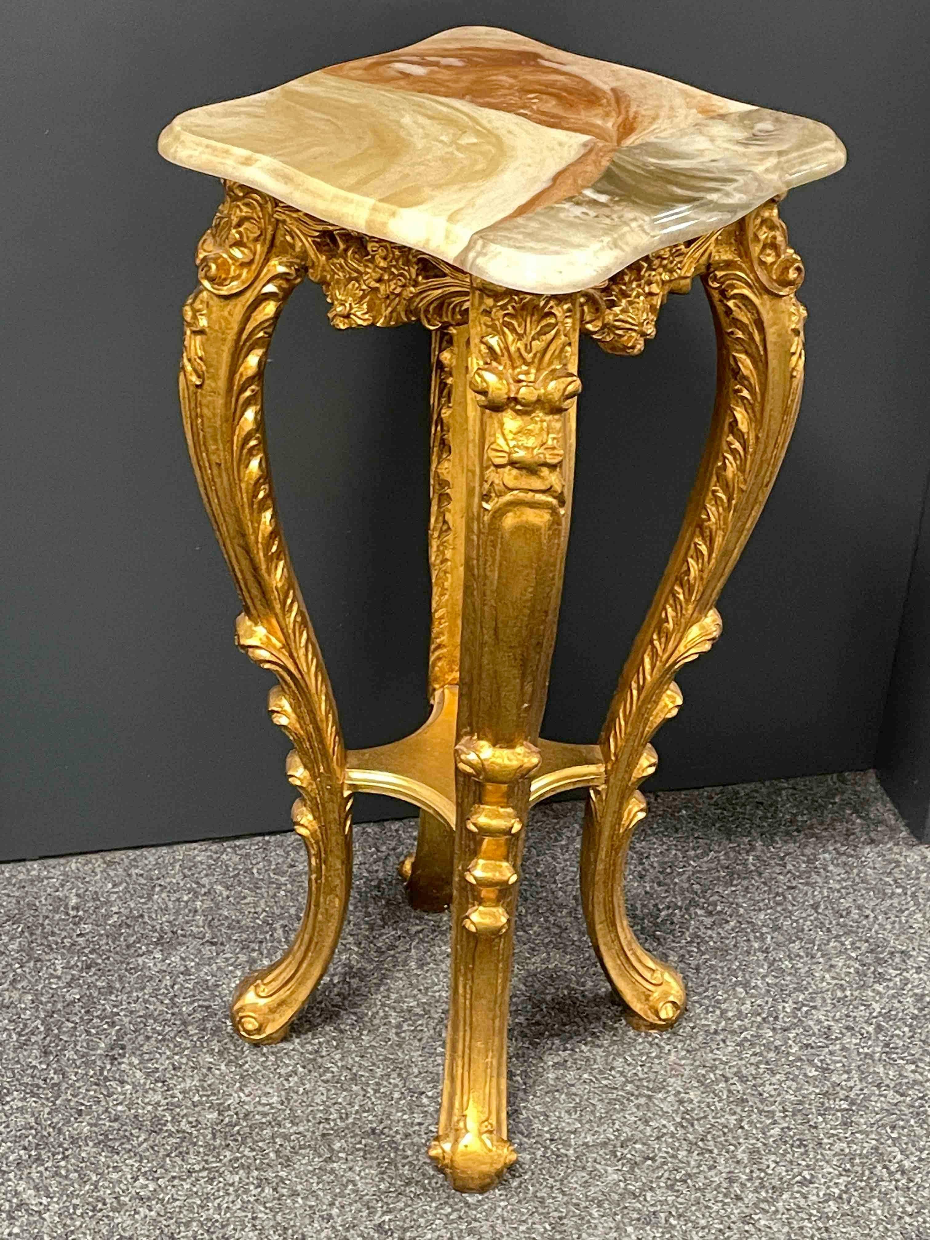 20th Century Carved Gilt Wood Toleware Console Pedestal Table, Italy For Sale 4