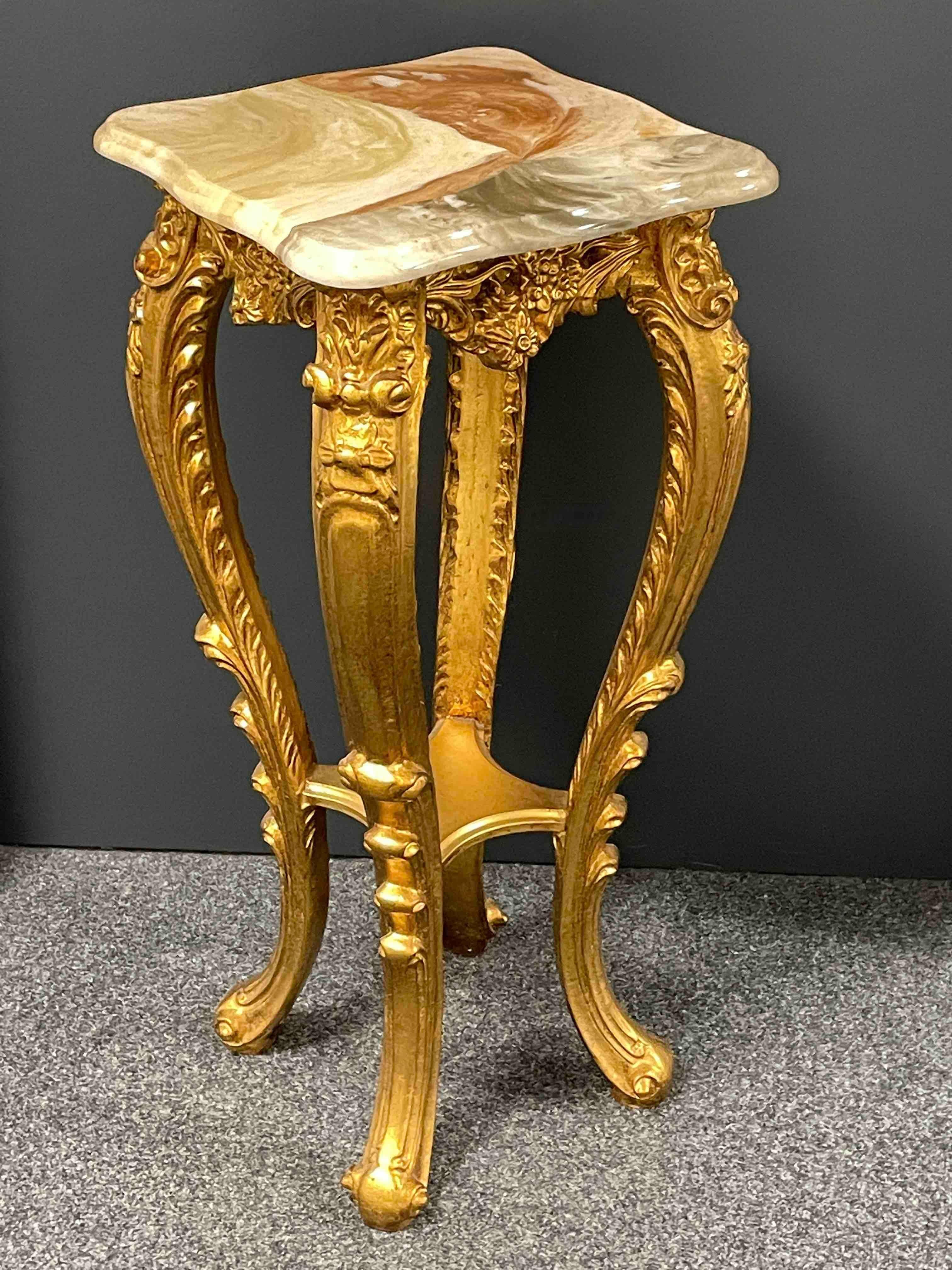 20th Century Carved Gilt Wood Toleware Console Pedestal Table, Italy For Sale 7