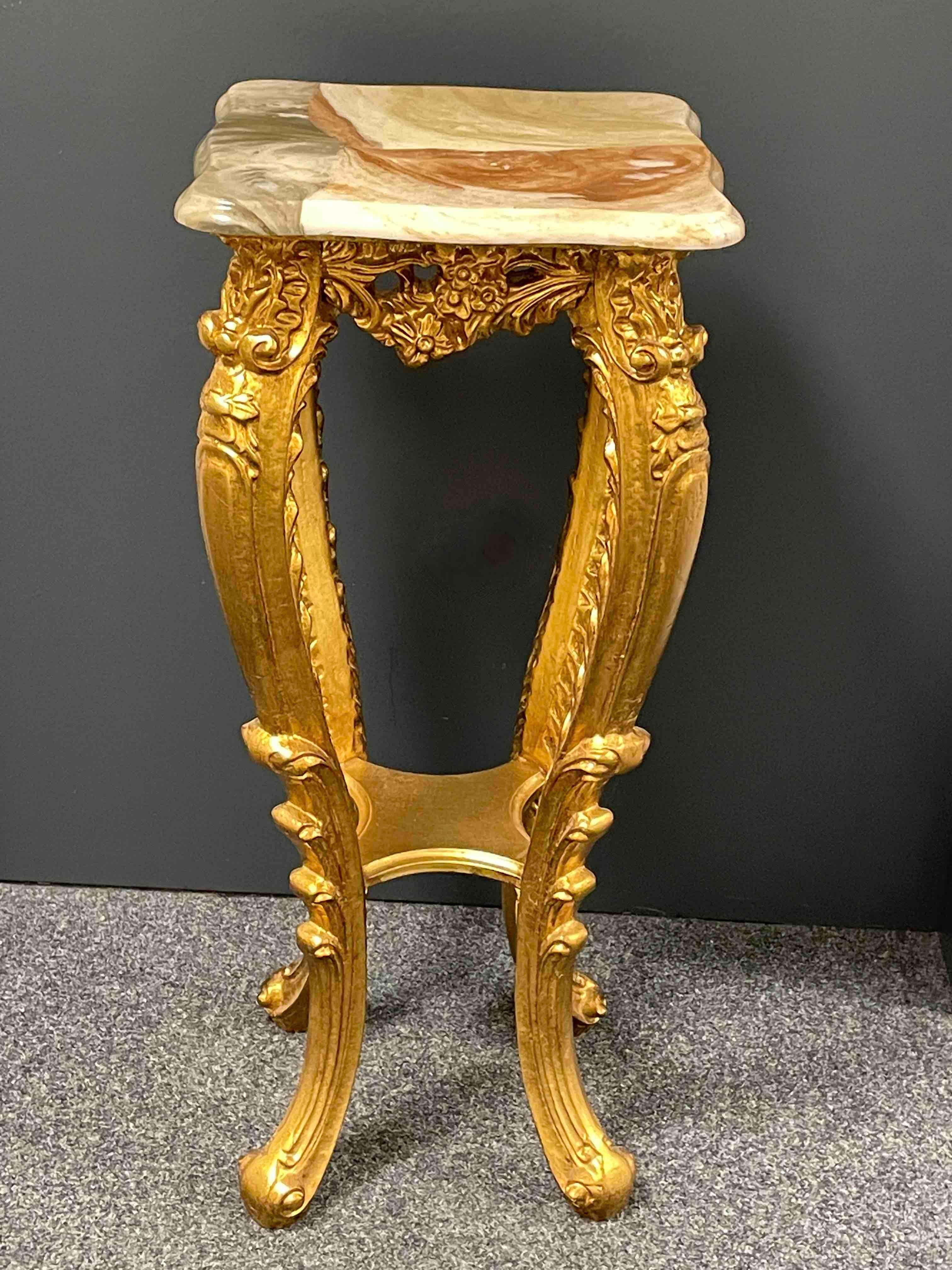 Hollywood Regency 20th Century Carved Gilt Wood Toleware Console Pedestal Table, Italy For Sale