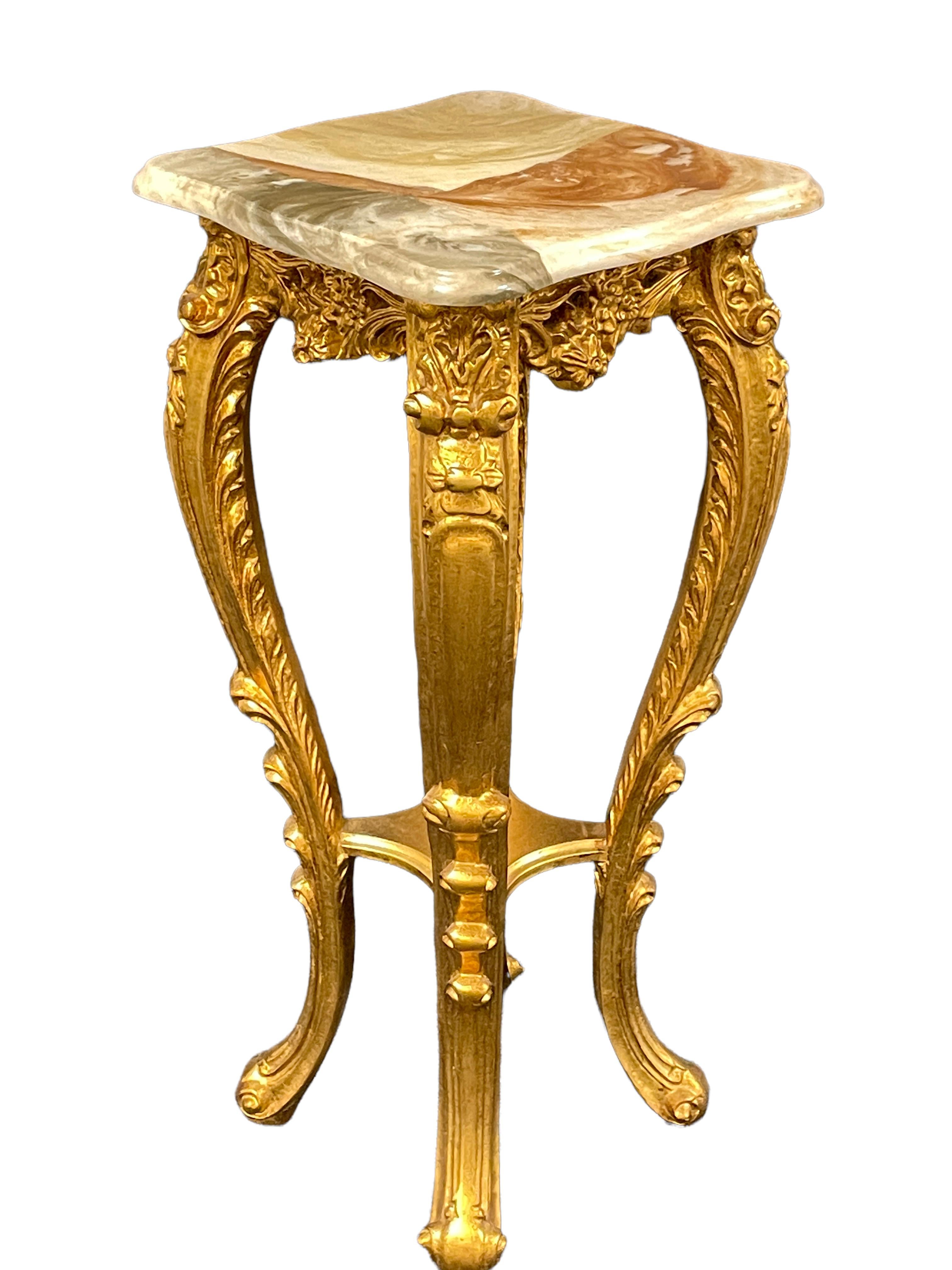 Italian 20th Century Carved Gilt Wood Toleware Console Pedestal Table, Italy For Sale