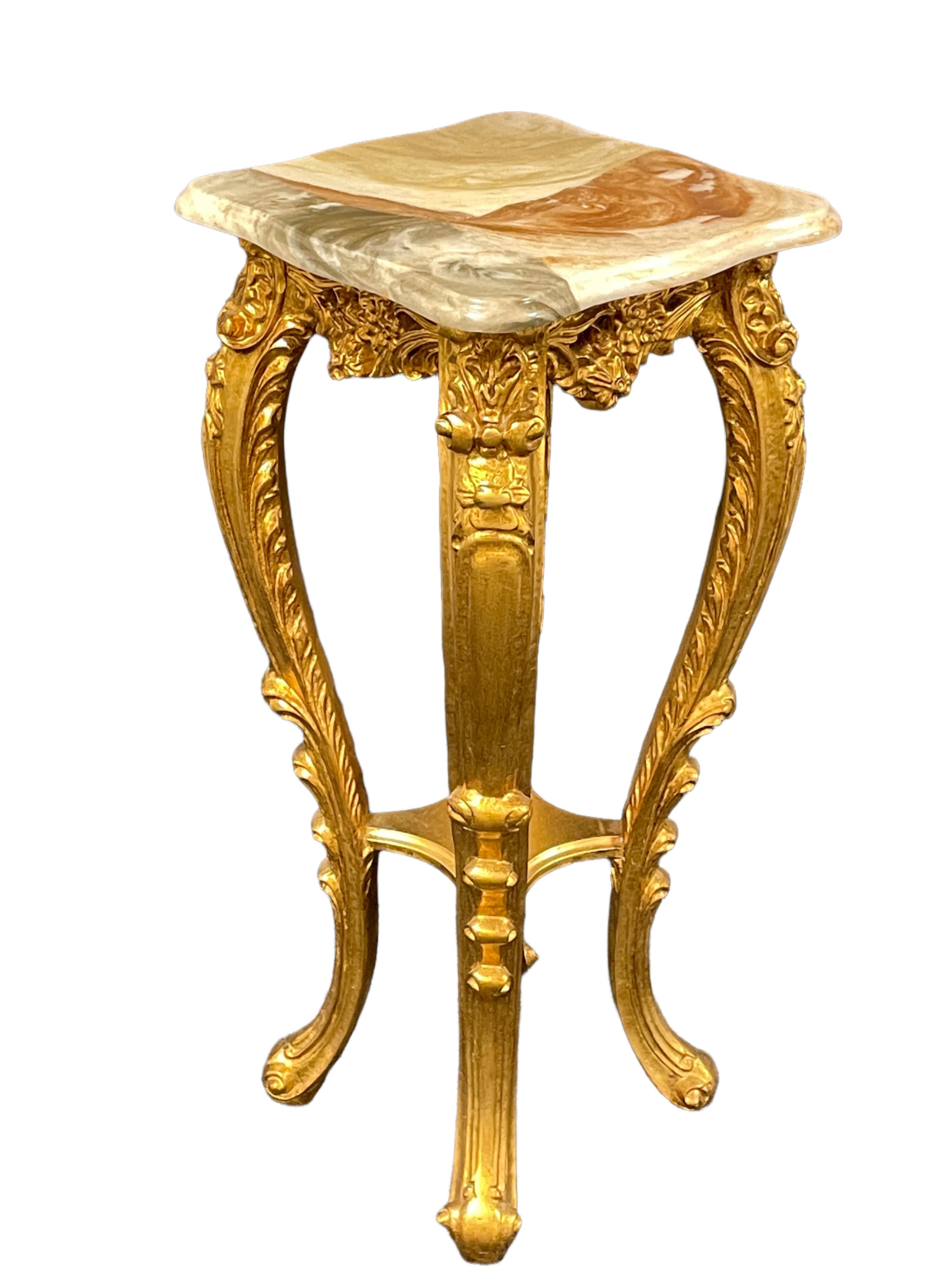 Marble 20th Century Carved Gilt Wood Toleware Console Pedestal Table, Italy For Sale