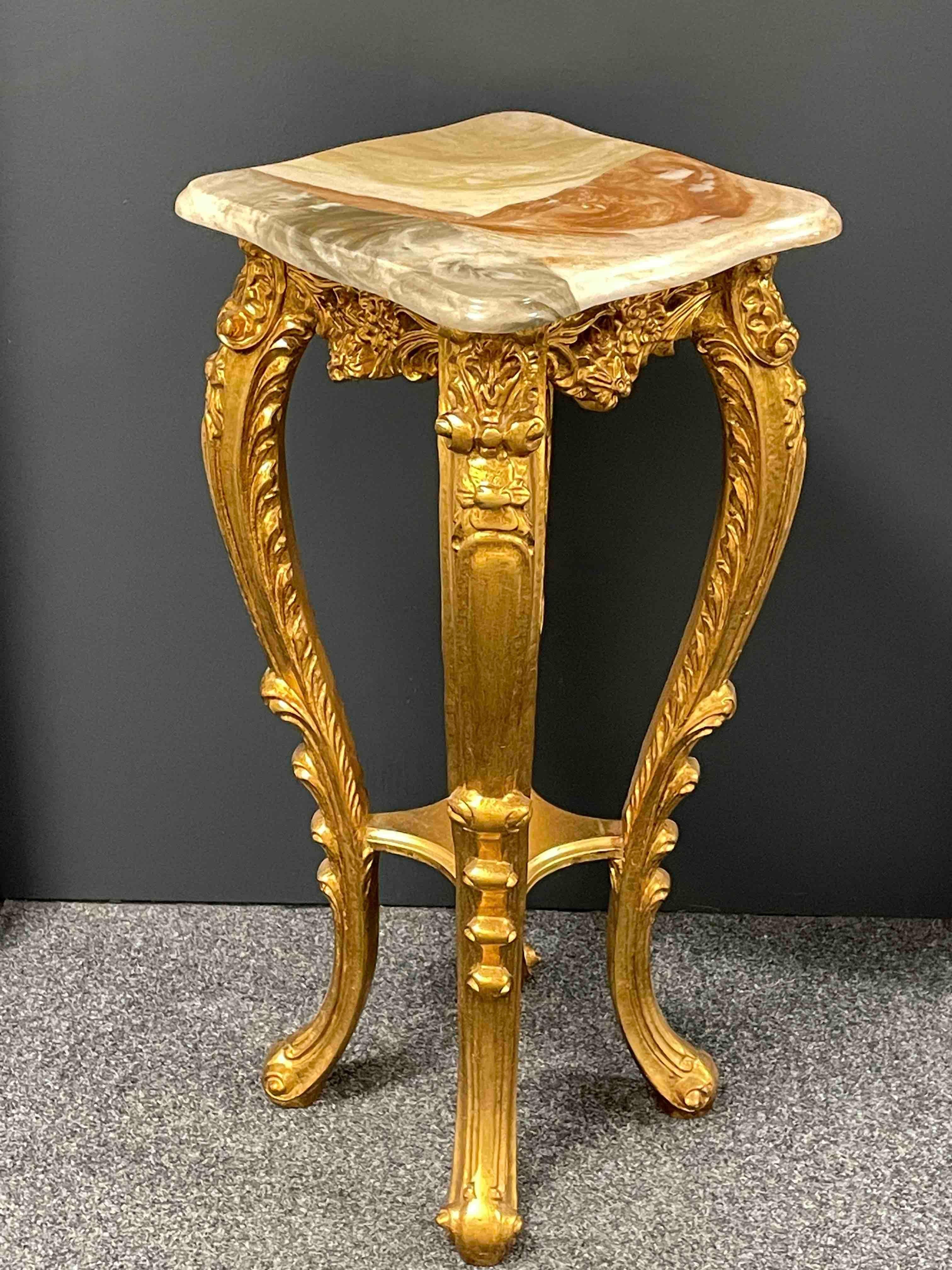 20th Century Carved Gilt Wood Toleware Console Pedestal Table, Italy For Sale 1