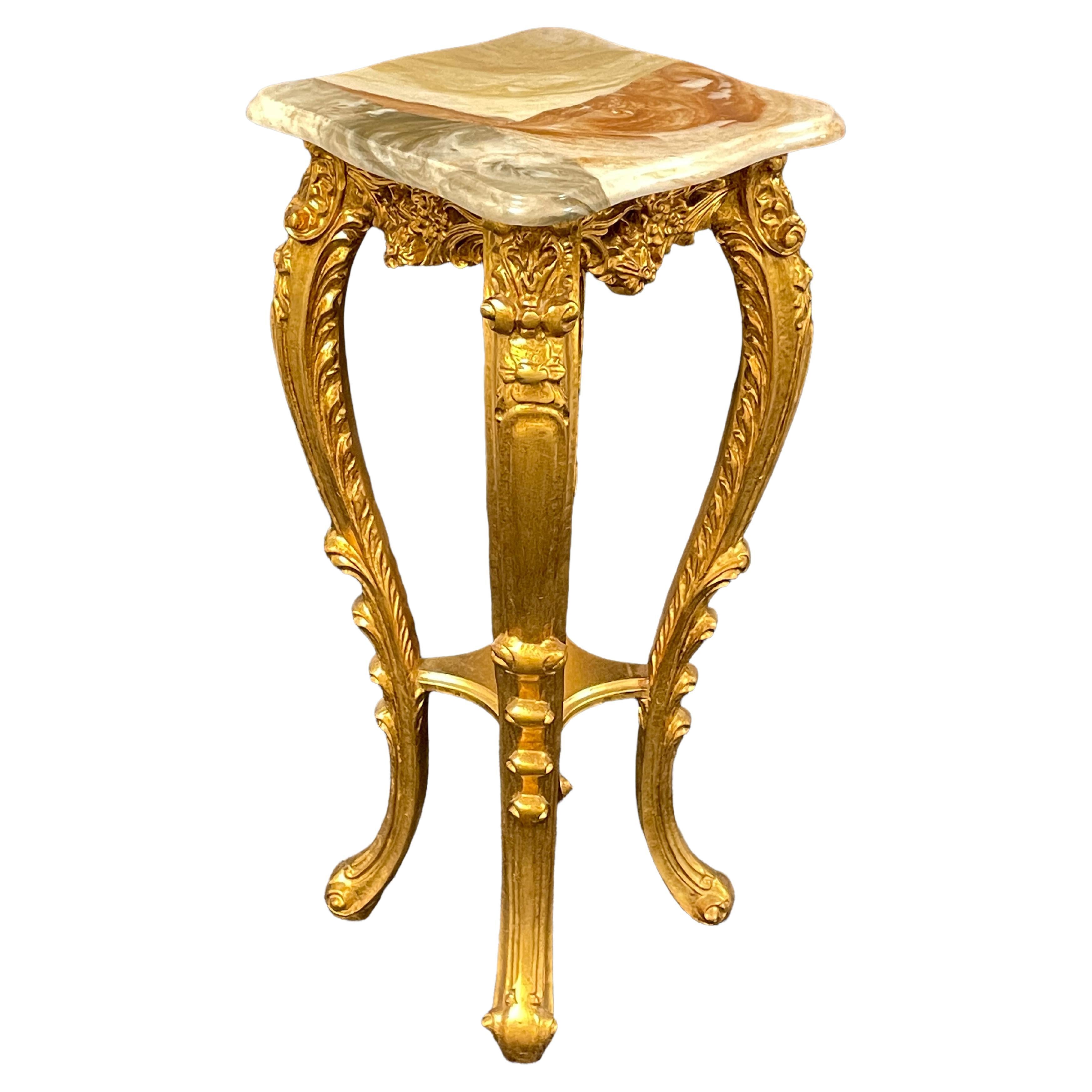 20th Century Carved Gilt Wood Toleware Console Pedestal Table, Italy