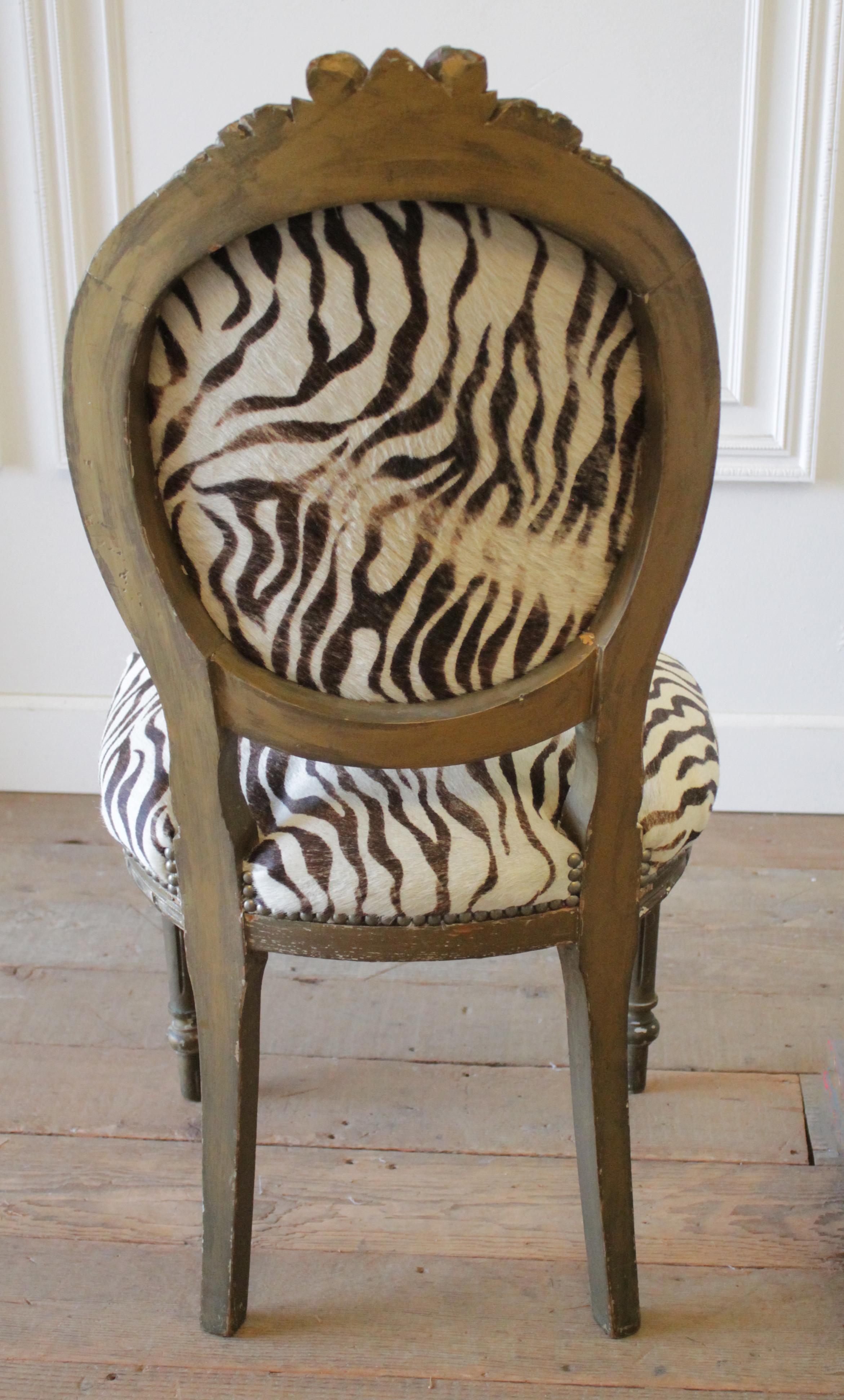 20th Century Carved Giltwood Zebra Upholstered Louis XVI Style Chairs 5