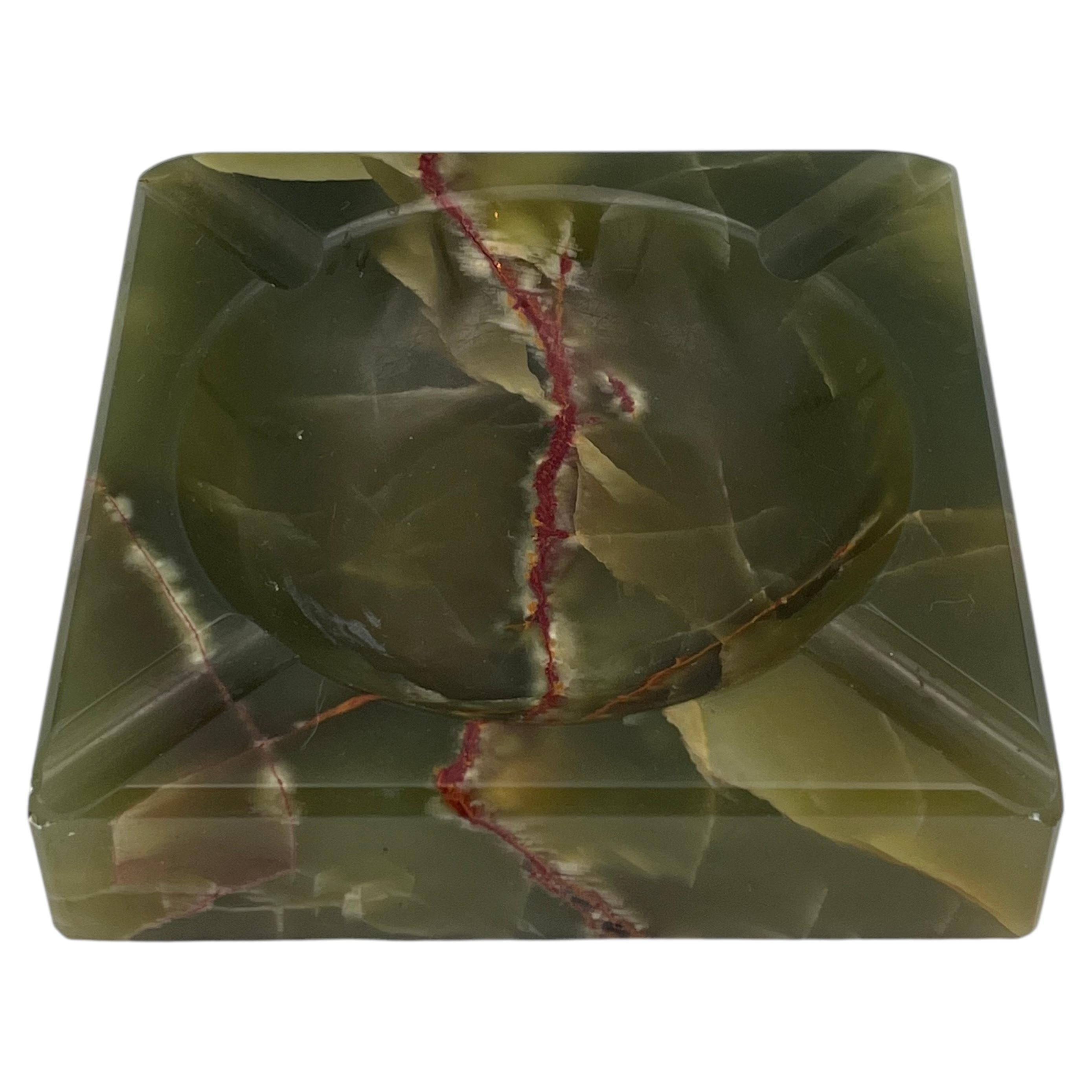 20th Century Carved Green Onyx Marble Vide-Poche Art Deco Style Catchall Ashtray