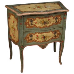 Vintage 20th Century Carved, Lacquered and Hand Painted Wood Venetian Commode, 1950