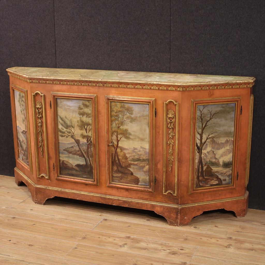  20th Century Carved Lacquered and Hand Painted Wood Venetian Sideboard, 1950s For Sale 6