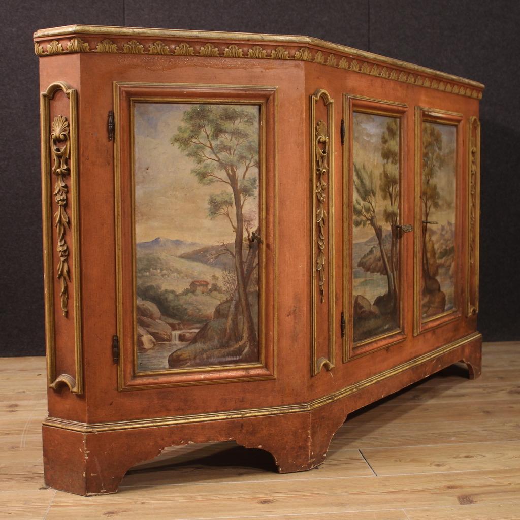 Italian  20th Century Carved Lacquered and Hand Painted Wood Venetian Sideboard, 1950s For Sale