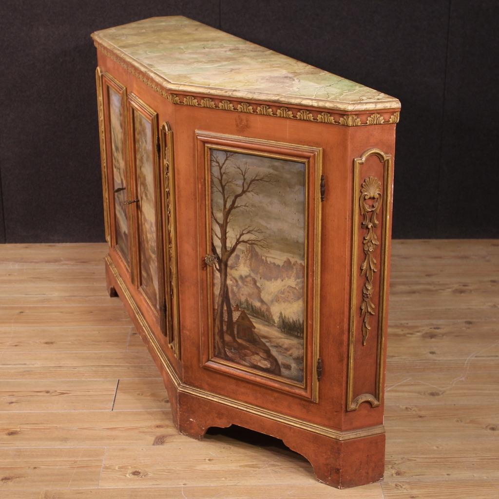  20th Century Carved Lacquered and Hand Painted Wood Venetian Sideboard, 1950s For Sale 1