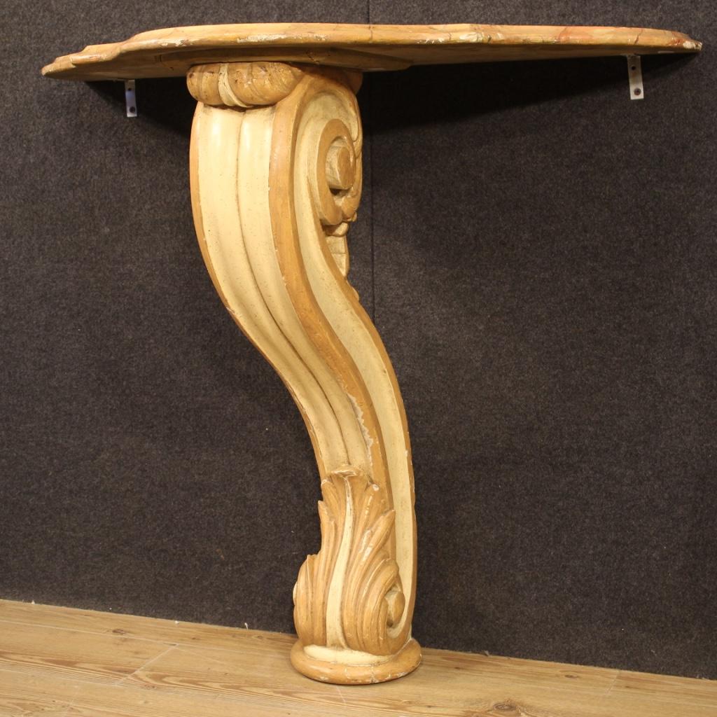  20th Century Carved, Lacquered and Painted Wood Italian Console Table, 1960 For Sale 3