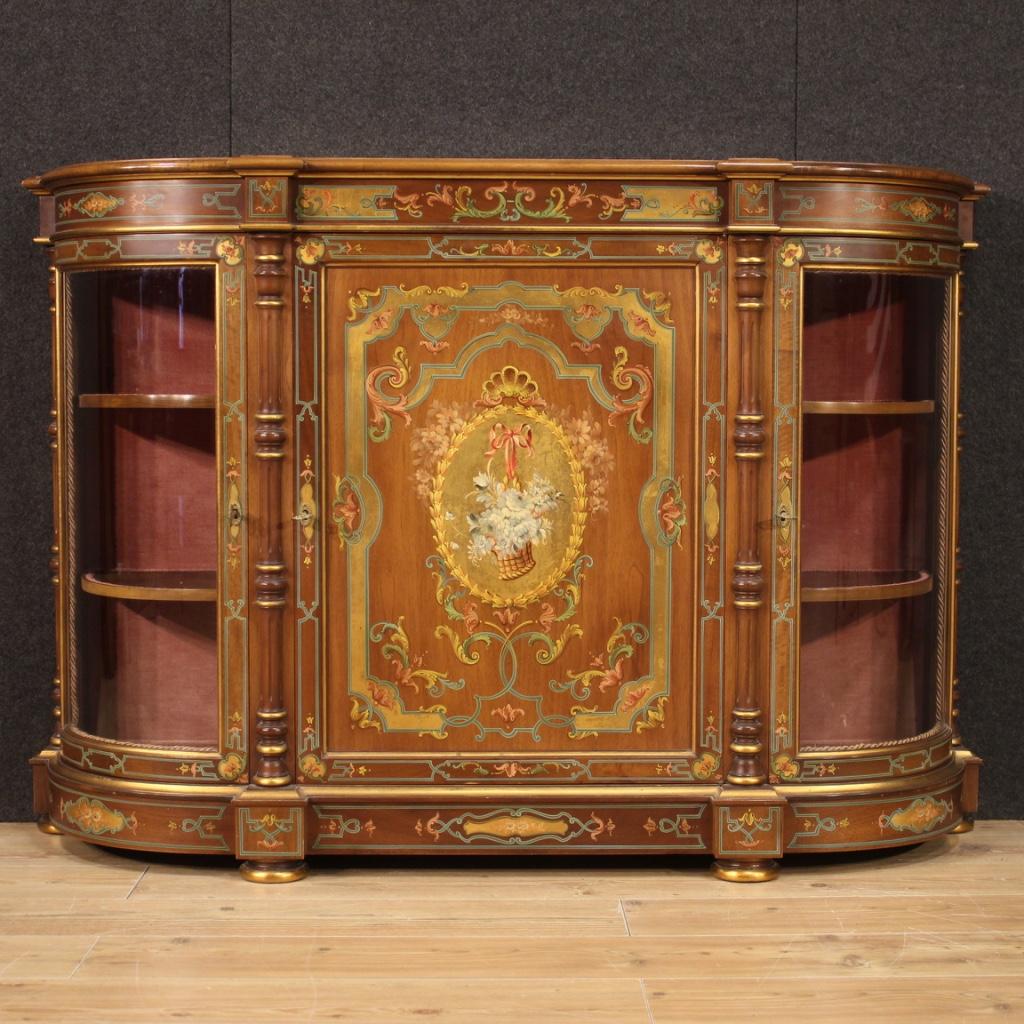 20th Century Carved, Lacquered, Gilded, Hand Painted Wood French Sideboard, 1960 In Good Condition In Vicoforte, Piedmont
