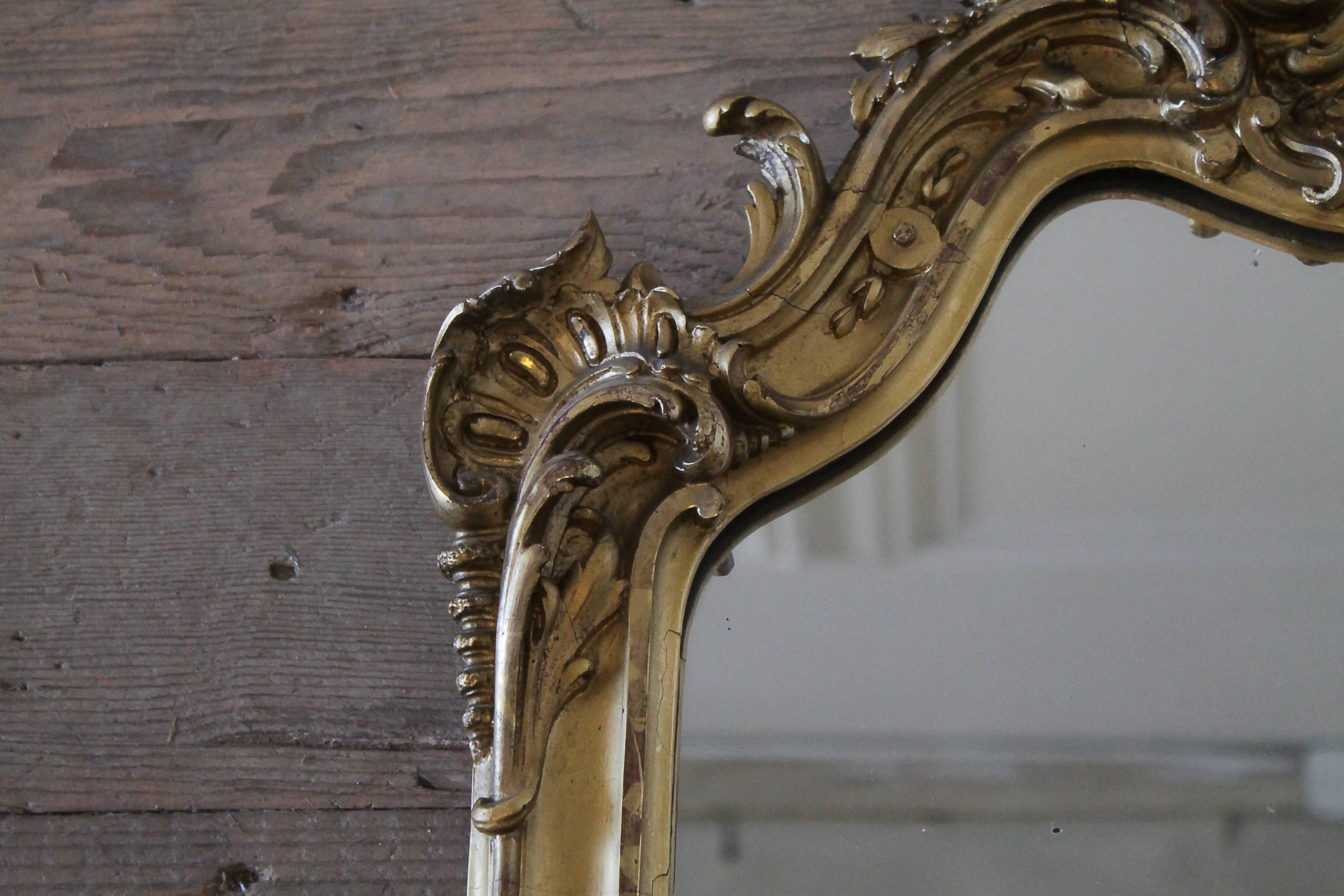 Geschnitzter Spiegel aus vergoldetem Holz im Louis XV.-Stil des 20. Jahrhunderts im Angebot 3