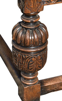 20th Century Carved Oak Refectory Table and 8 Lancashire Chairs