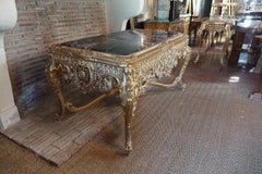 20th Century Carved Oak Rococo Style French Hall Table with Black Marble Top