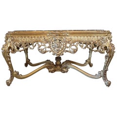20th Century Carved Oak Rococo Style French Hall Table with Black Marble Top