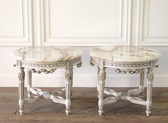 20th Century Carved Rose Swag Louis XVI Style Side Tables with Onyx Top