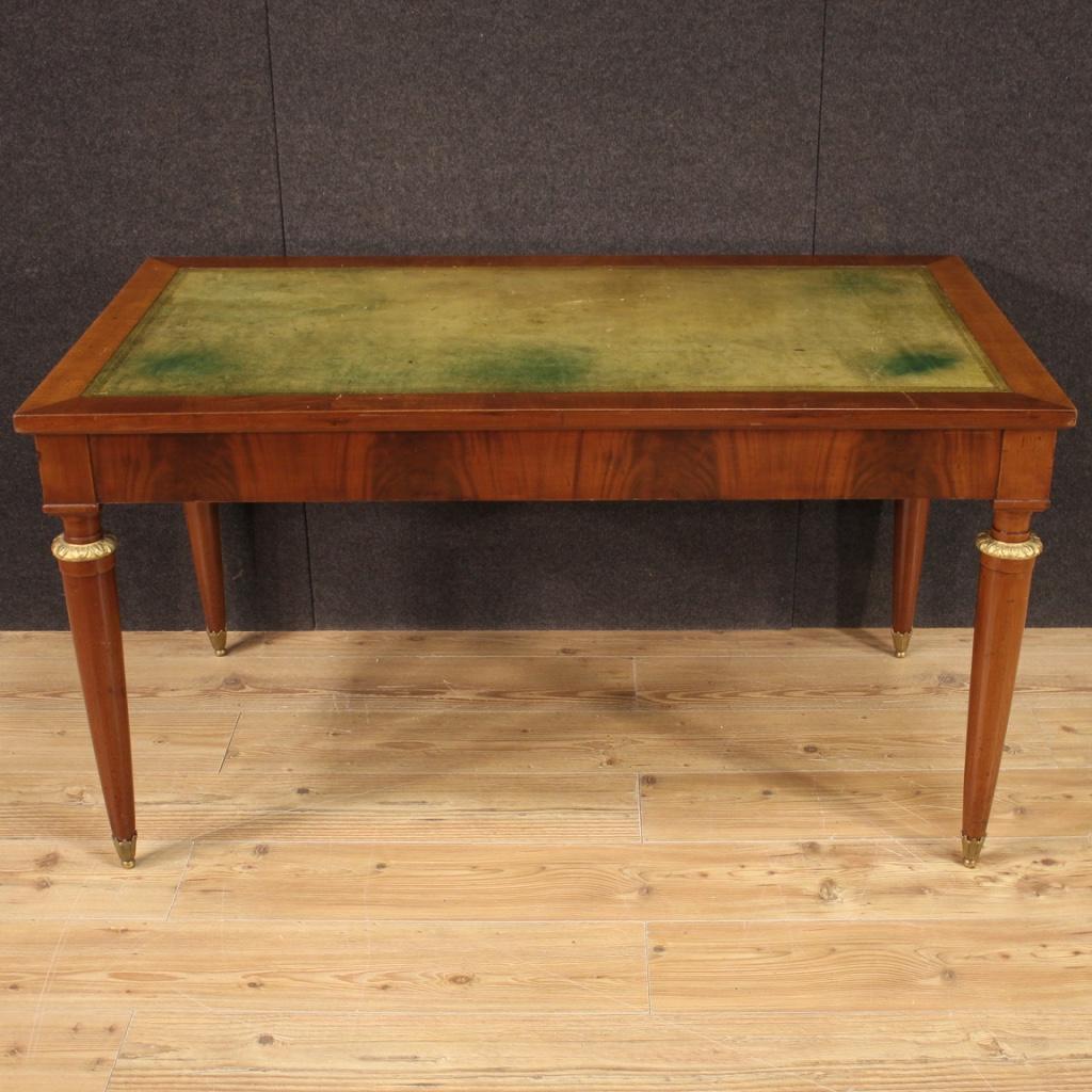 Mid-20th Century 20th Century Carved, Veneered Mahogany and Leatherette French Writing Desk, 1950