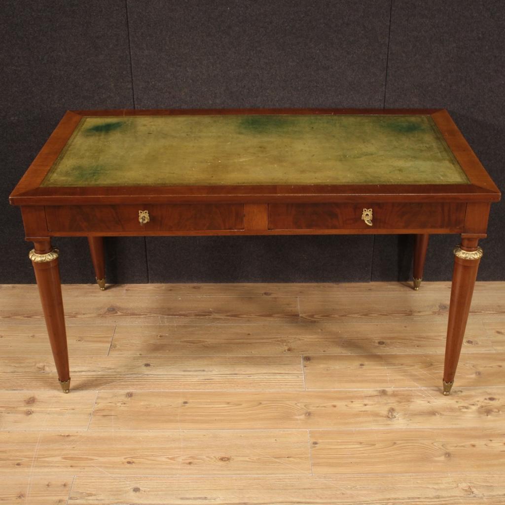 20th Century Carved, Veneered Mahogany and Leatherette French Writing Desk, 1950 1