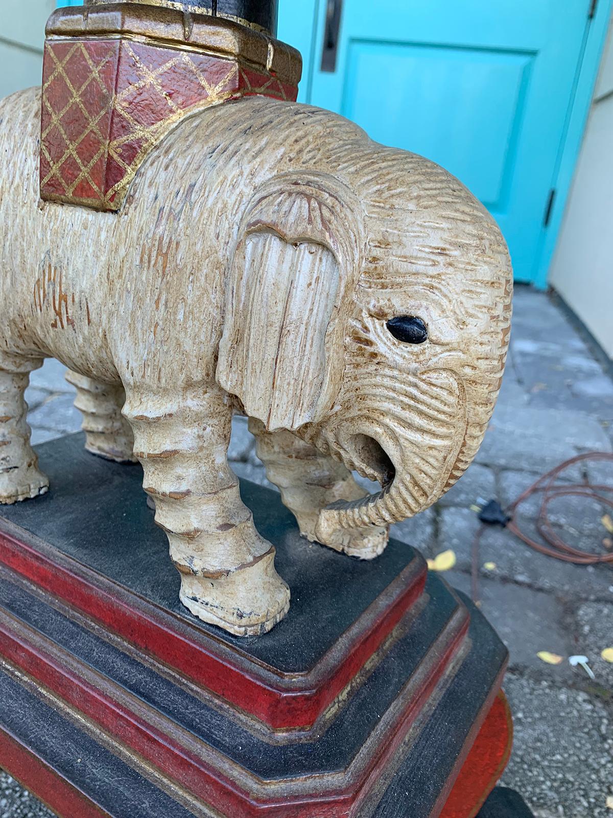 Hand-Carved 20th Century Carved Wood Elephant as Floor Lamp