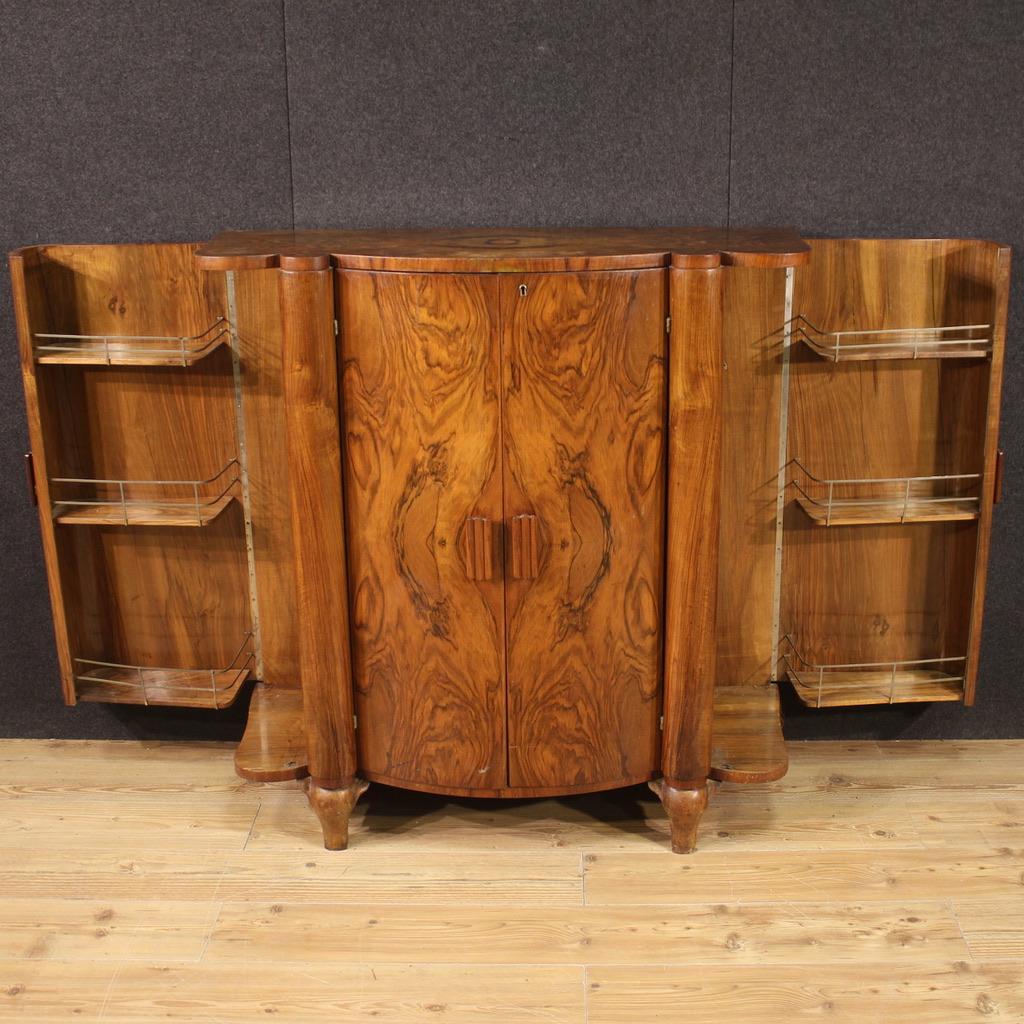 20th Century Carved Wood Italian Art Deco Sideboard Bar Cabinet, 1950 For Sale 1