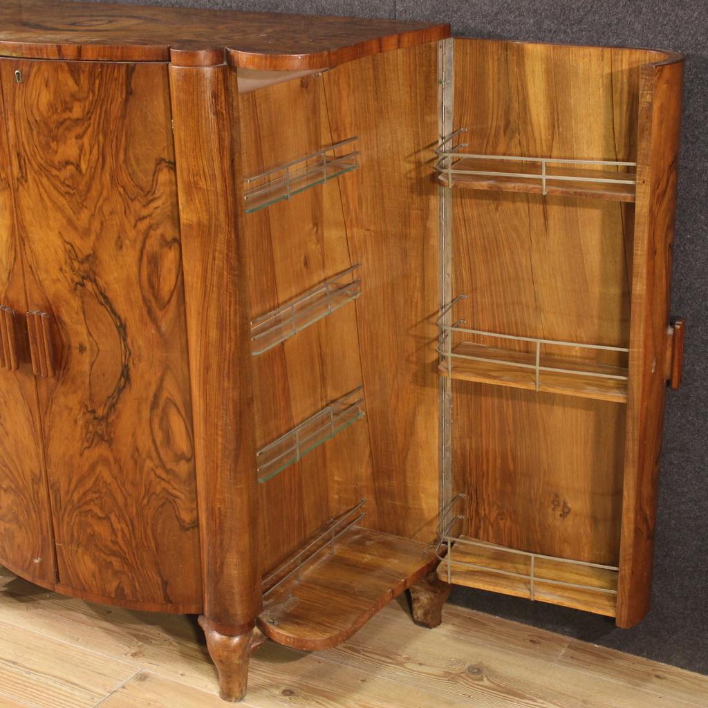 20th Century Carved Wood Italian Art Deco Sideboard Bar Cabinet, 1950 For Sale 3