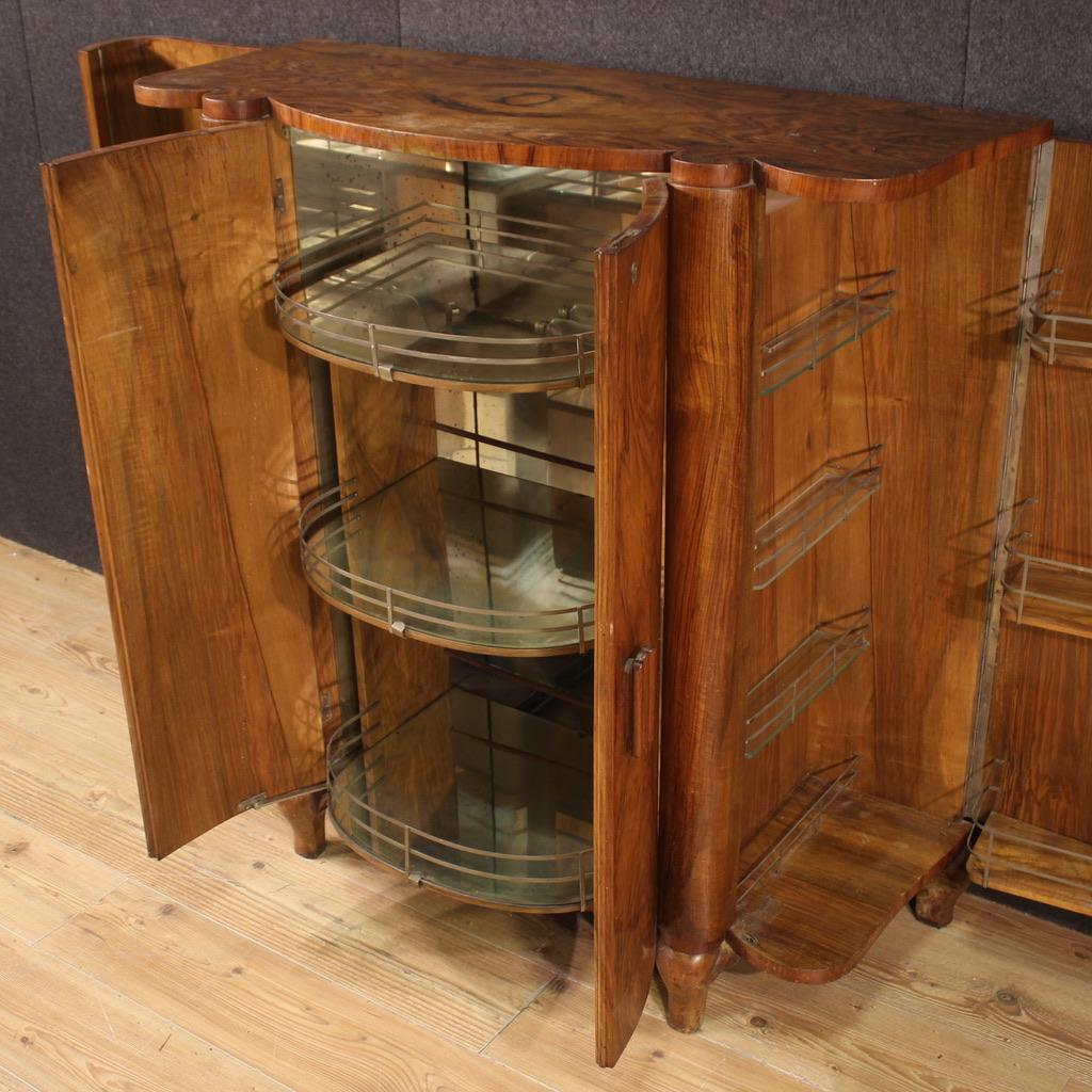 20th Century Carved Wood Italian Art Deco Sideboard Bar Cabinet, 1950 For Sale 4