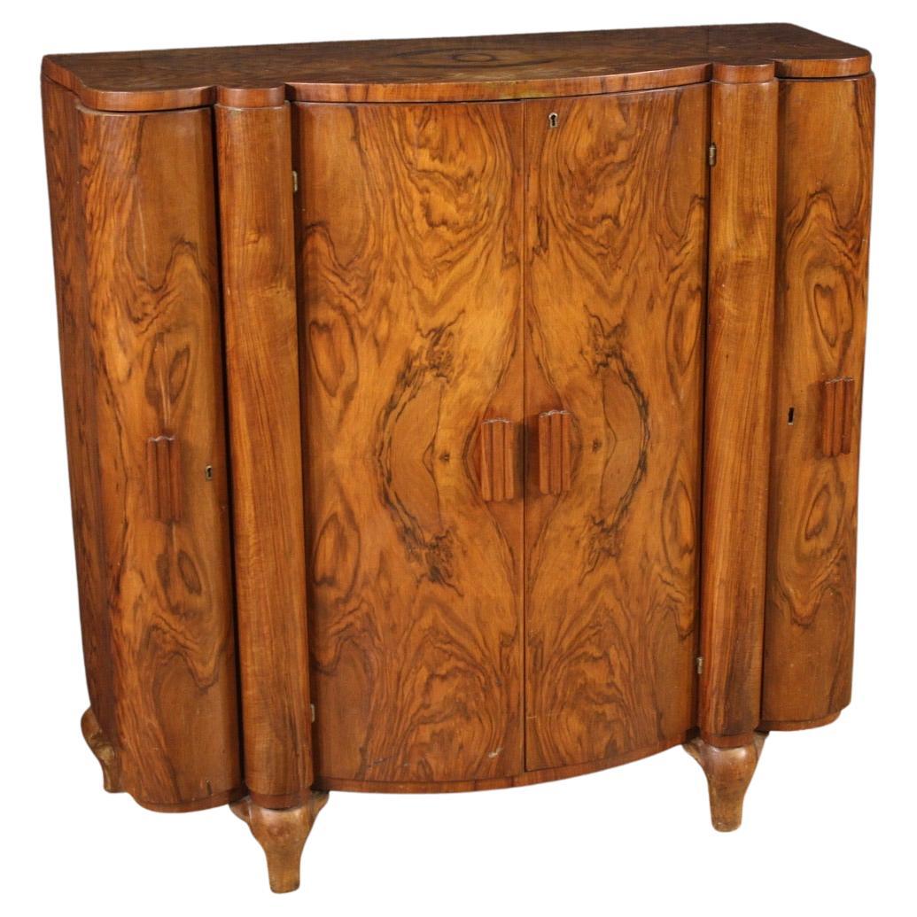 20th Century Carved Wood Italian Art Deco Sideboard Bar Cabinet, 1950 For Sale